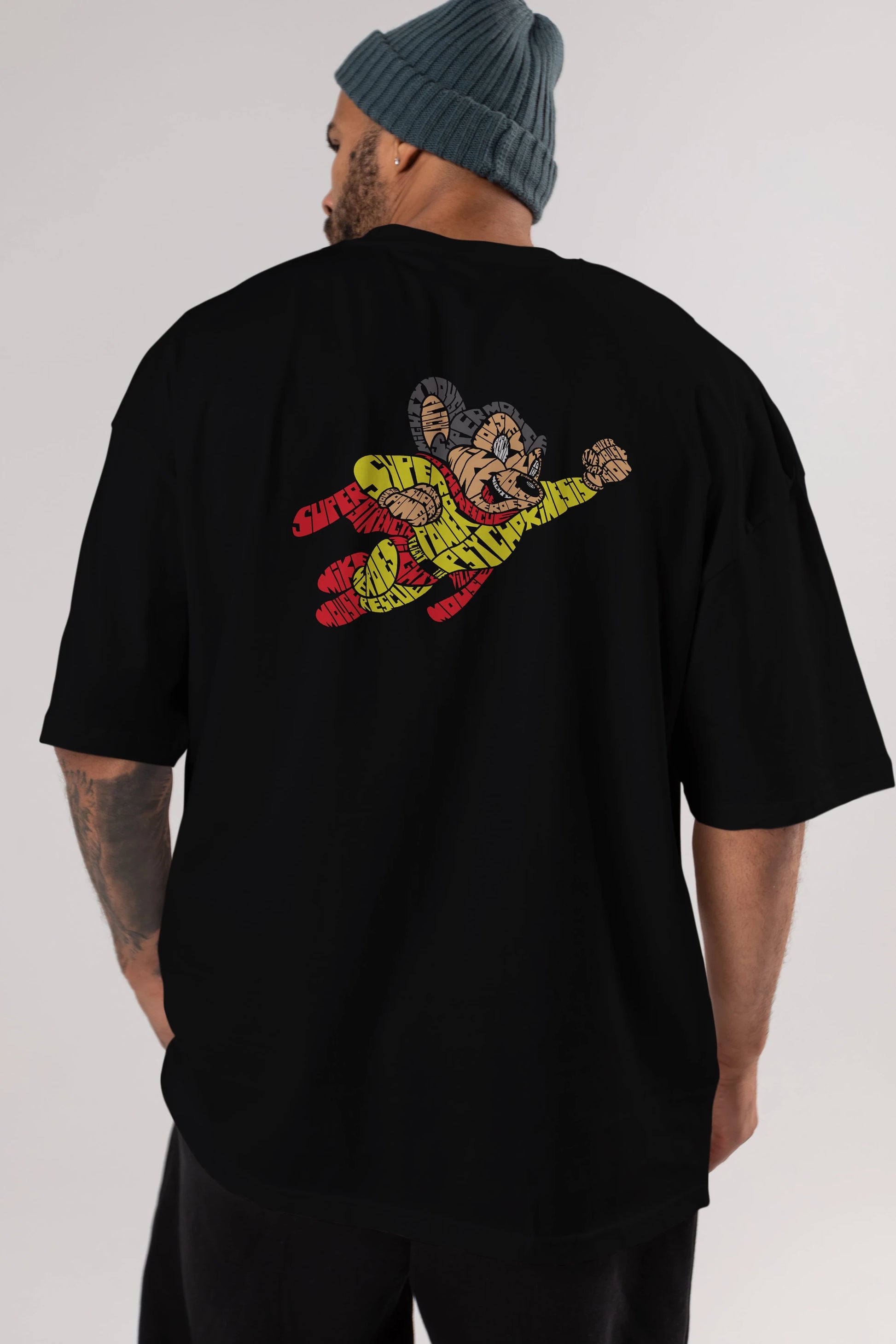 Mighty Mouse Arka Baskılı Oversize t-shirt %100 pamuk Erkek Kadın Unisex