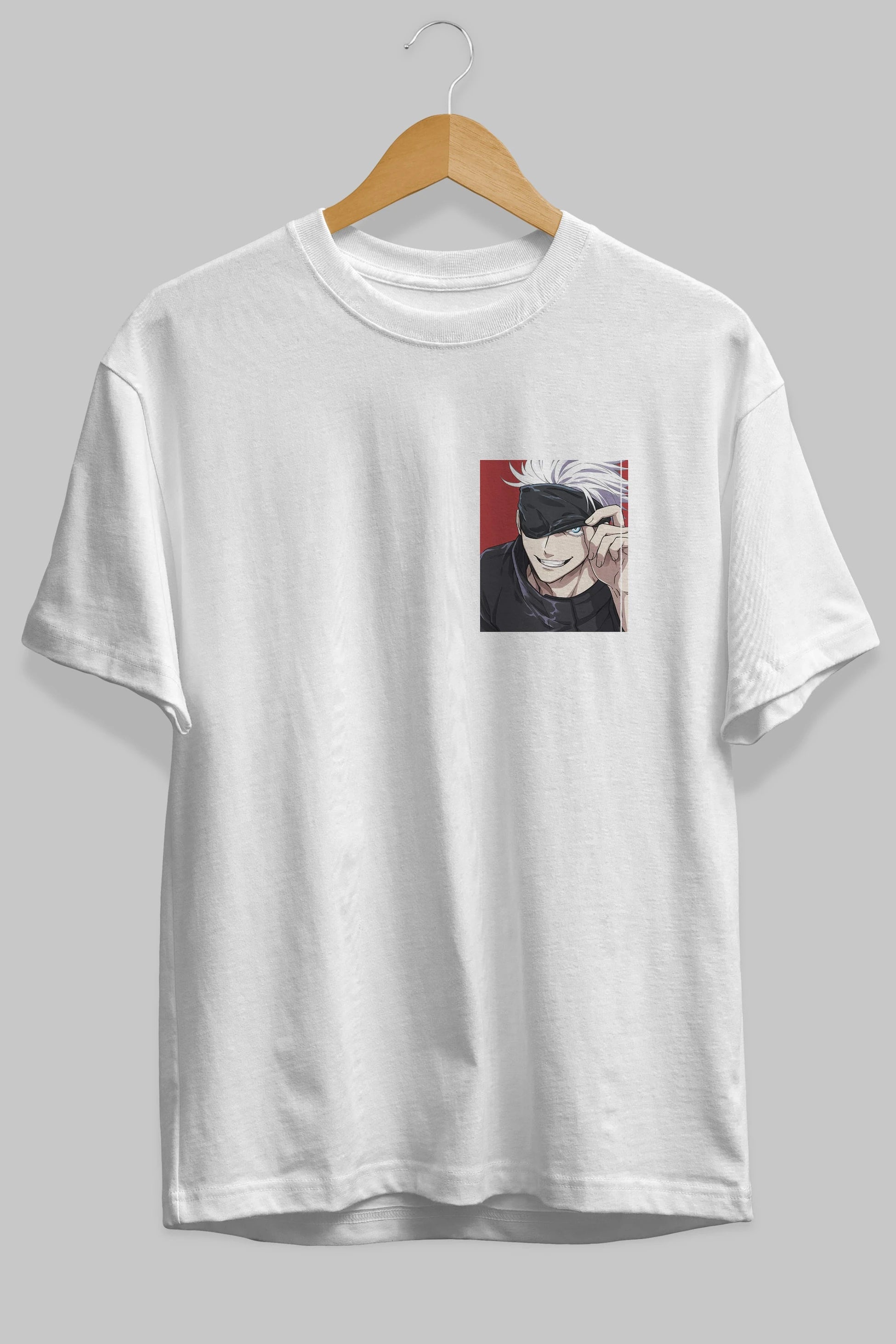 JUJUTSU KAISEN Ön Sol Baskılı Oversize t-shirt Erkek Kadın Unisex %100 Pamuk Bisiklet Yaka tişort