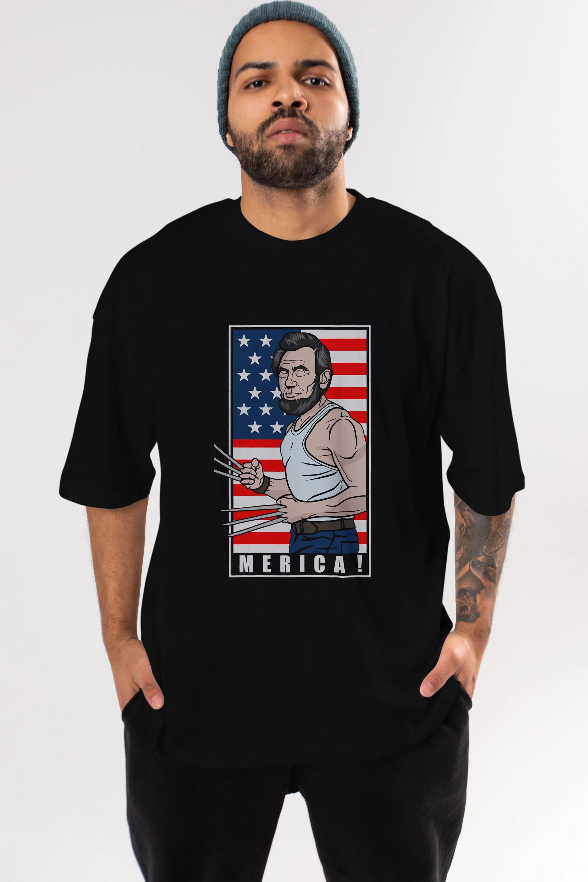 Wolverlincoln Ön Baskılı Oversize t-shirt Erkek Kadın Unisex %100 Pamuk tişort