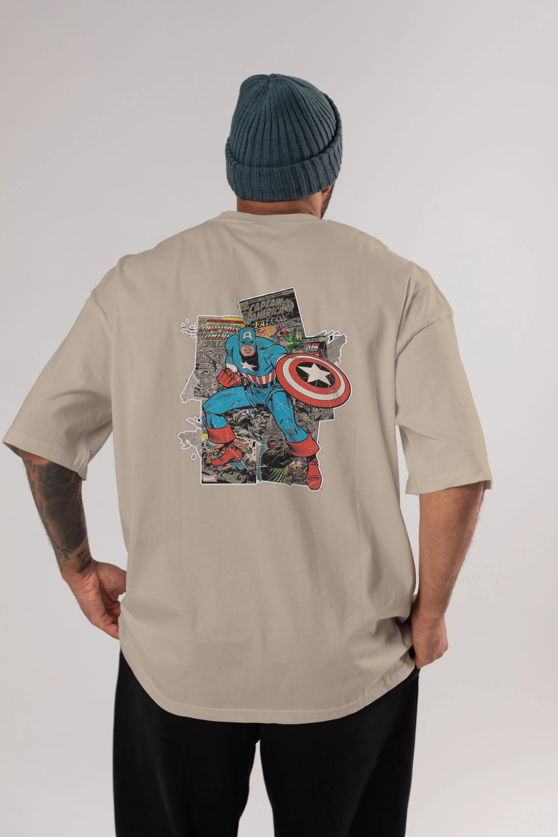 Captain America (2) Arka Baskılı Oversize t-shirt Erkek Kadın Unisex %100 Pamuk Bisiklet Yaka tişort