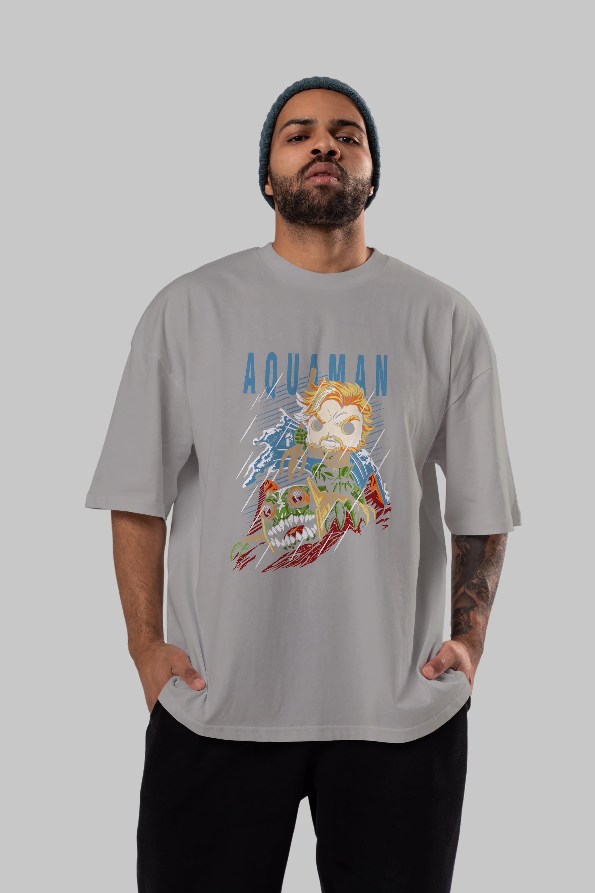 Aquaman Ön Baskılı Oversize t-shirt Erkek Kadın Unisex %100 Pamuk Bisiklet Yaka tişort