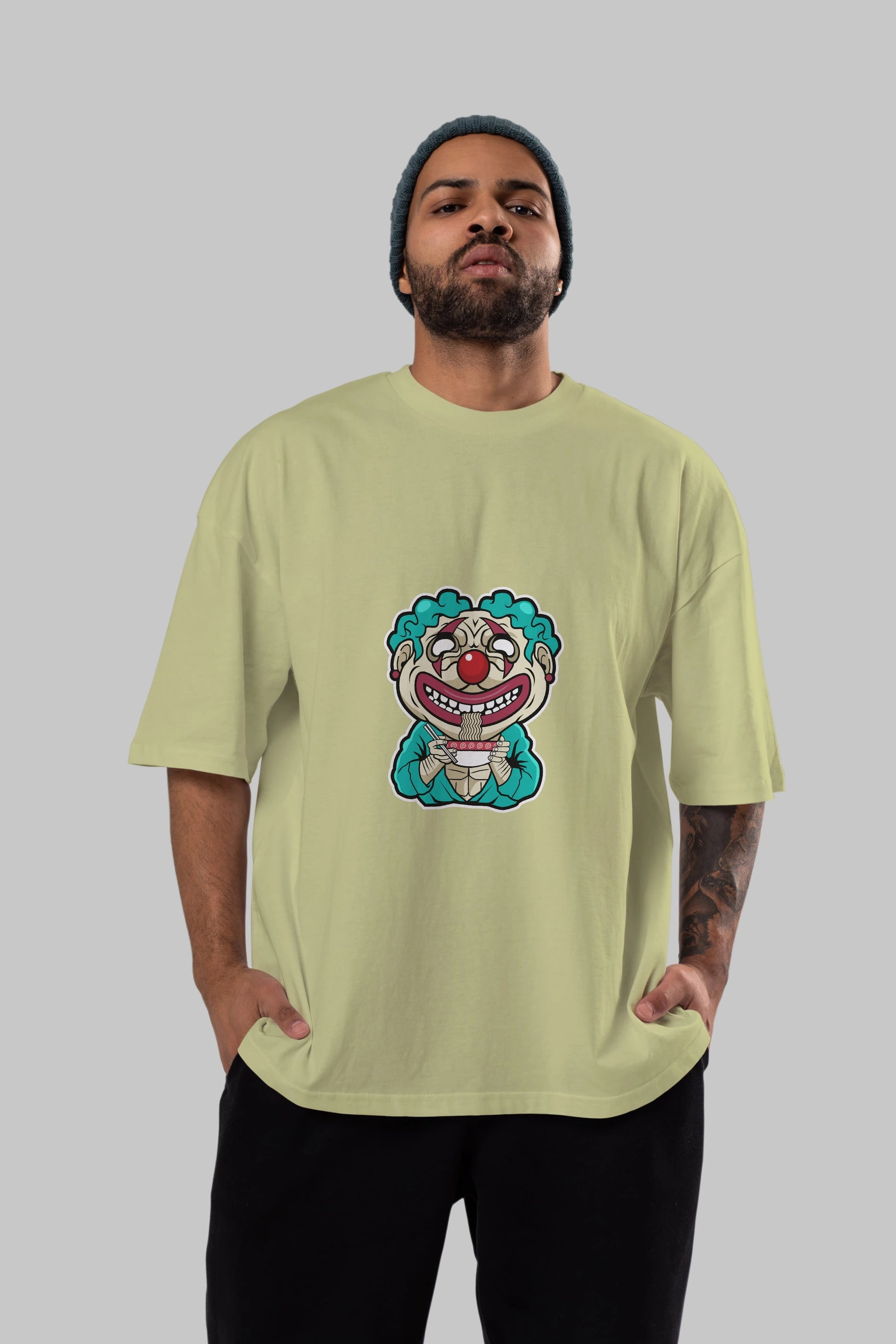 Clown Ramen Ön Baskılı Oversize t-shirt Erkek Kadın Unisex %100 Pamuk tişort