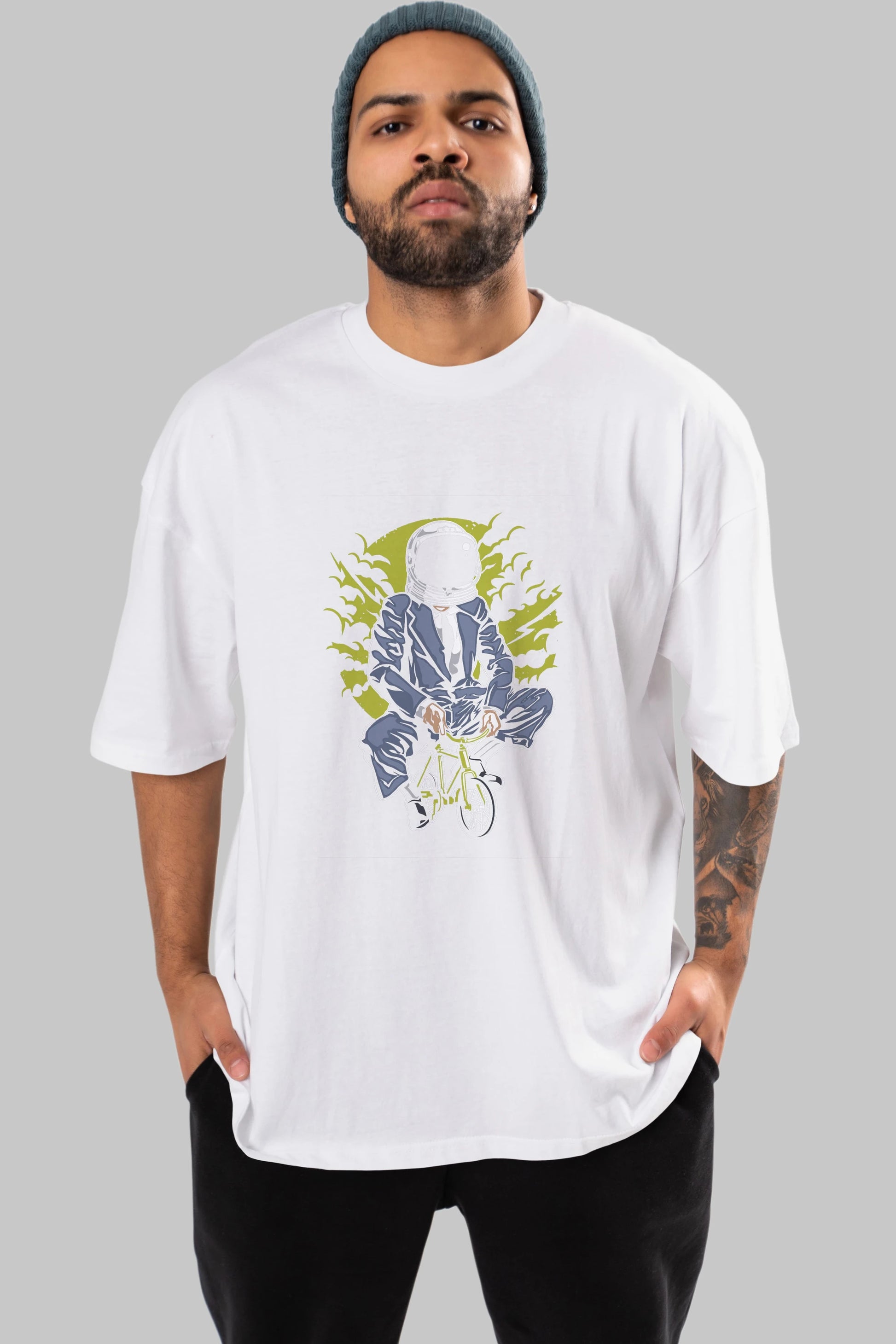 Bike To The Moon Ön Baskılı Oversize t-shirt Erkek Kadın Unisex %100 Pamuk tişort