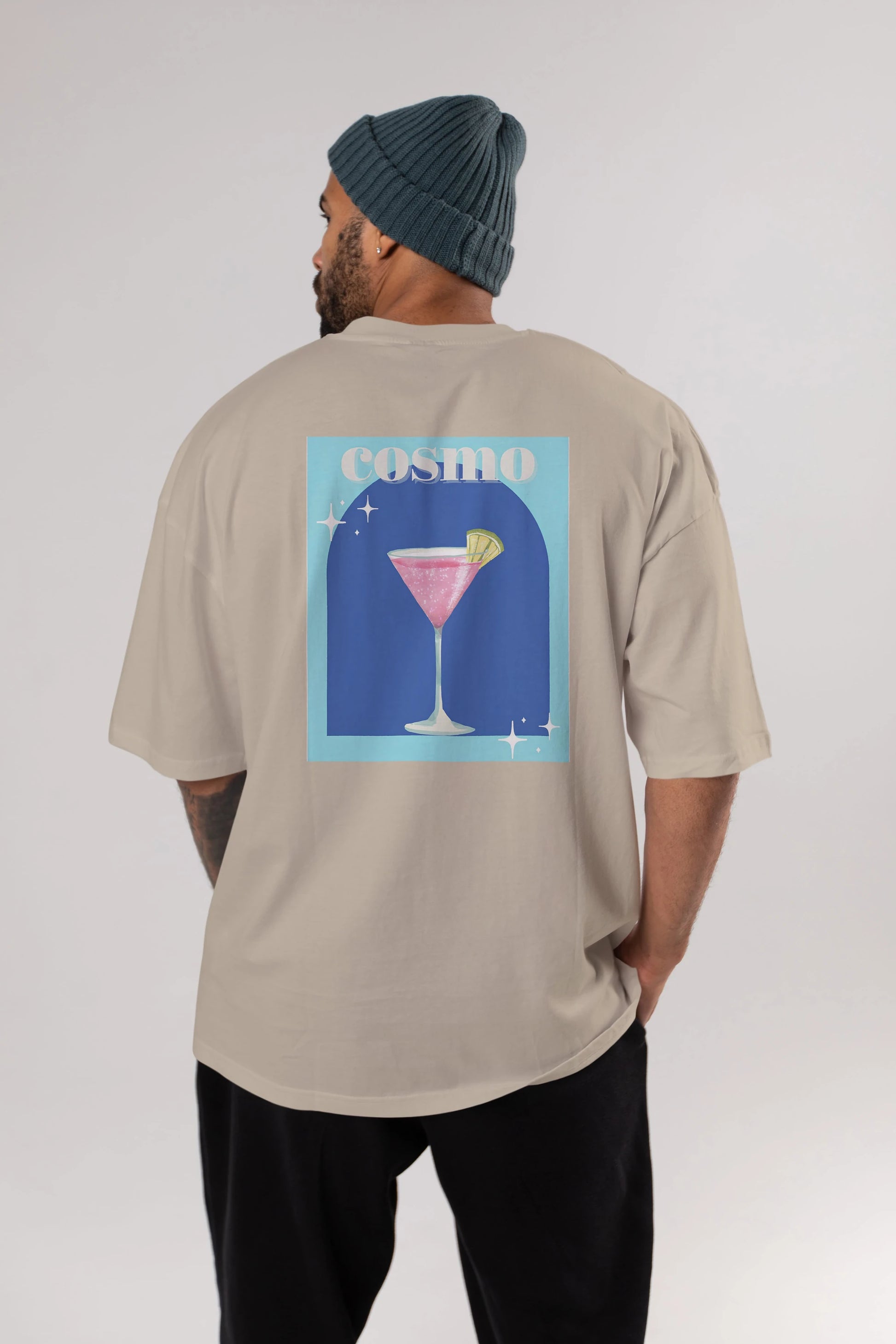 Cosmopolitan 2 Arka Baskılı Oversize t-shirt Erkek Kadın Unisex %100 Pamuk Bisiklet Yaka tişort