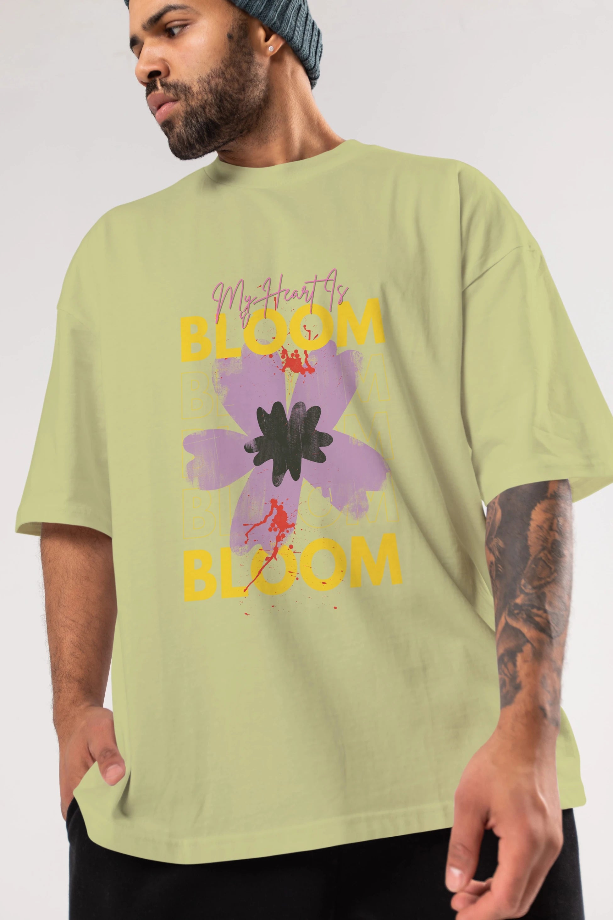 Bloom Yazılı Ön Baskılı Oversize t-shirt Erkek Kadın Unisex