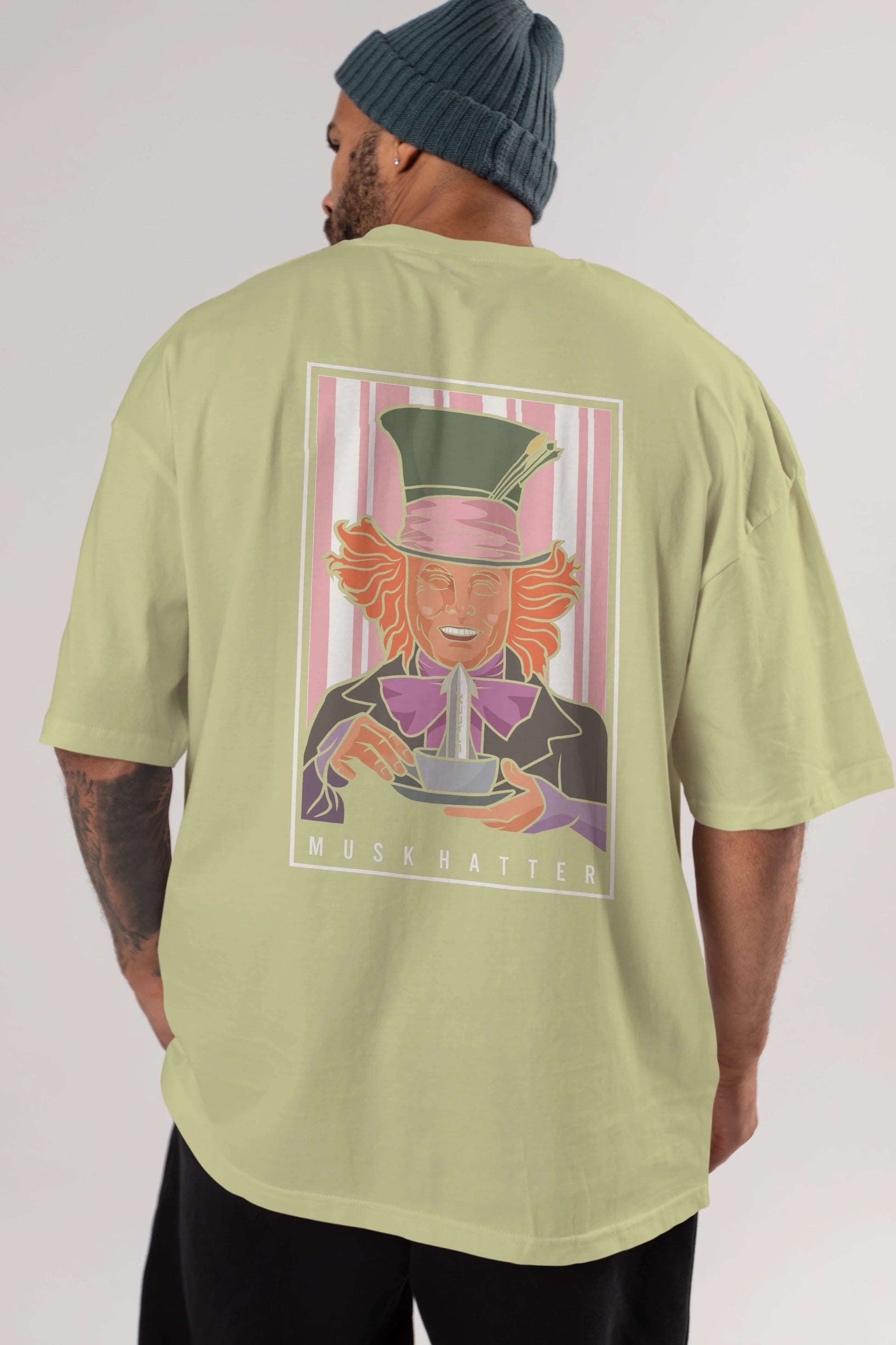 Mad Hatter Elon Musk Arka Baskılı Oversize t-shirt Erkek Kadın Unisex %100 Pamuk tişort