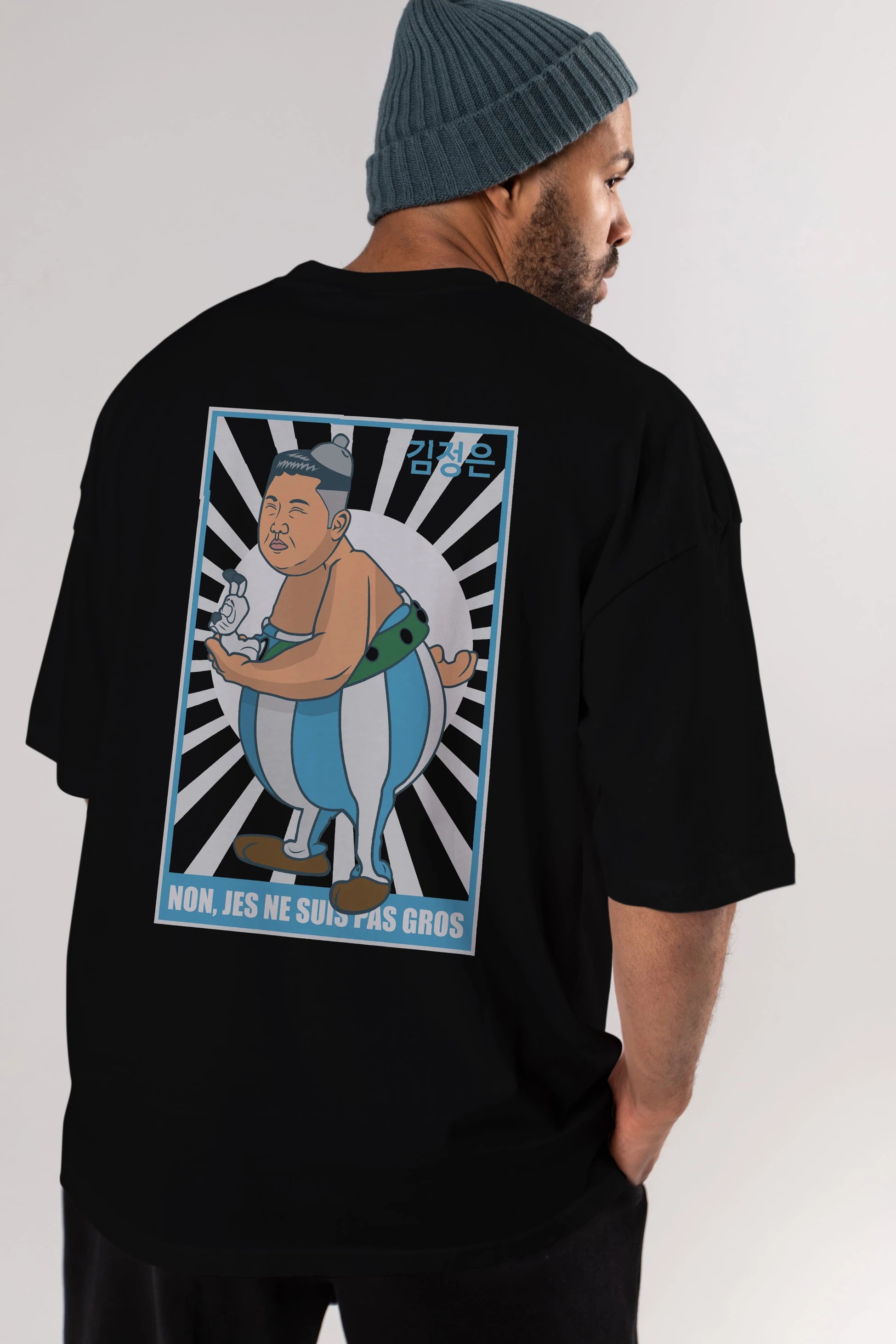 Obelix Jong Un Arka Baskılı Oversize t-shirt Erkek Kadın Unisex %100 Pamuk tişort