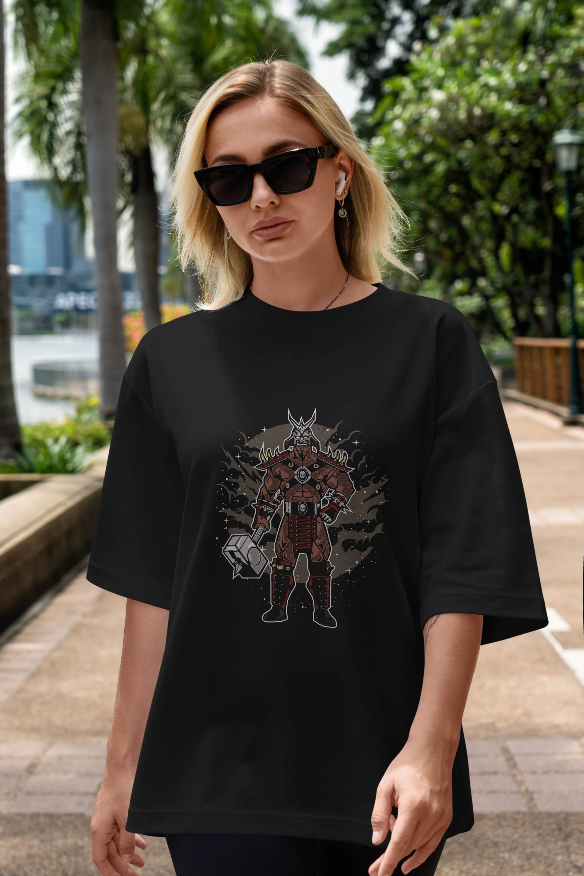 SHOU KHAN Ön Baskılı Oversize t-shirt Erkek Kadın Unisex %100 Pamuk tişort