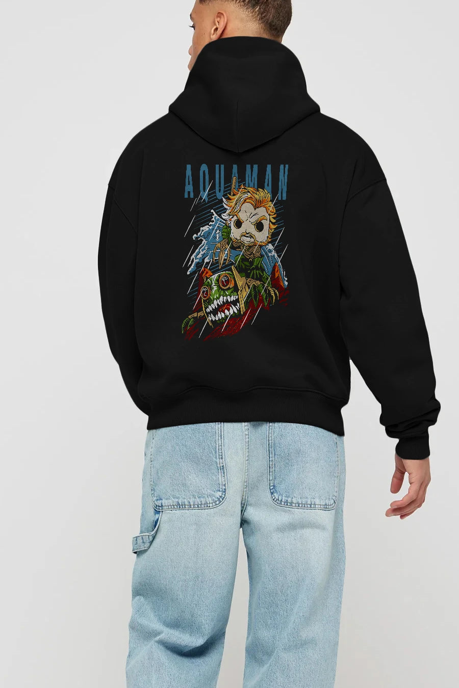Aquaman Arka Baskılı Hoodie Oversize Kapüşonlu Sweatshirt Erkek Kadın Unisex
