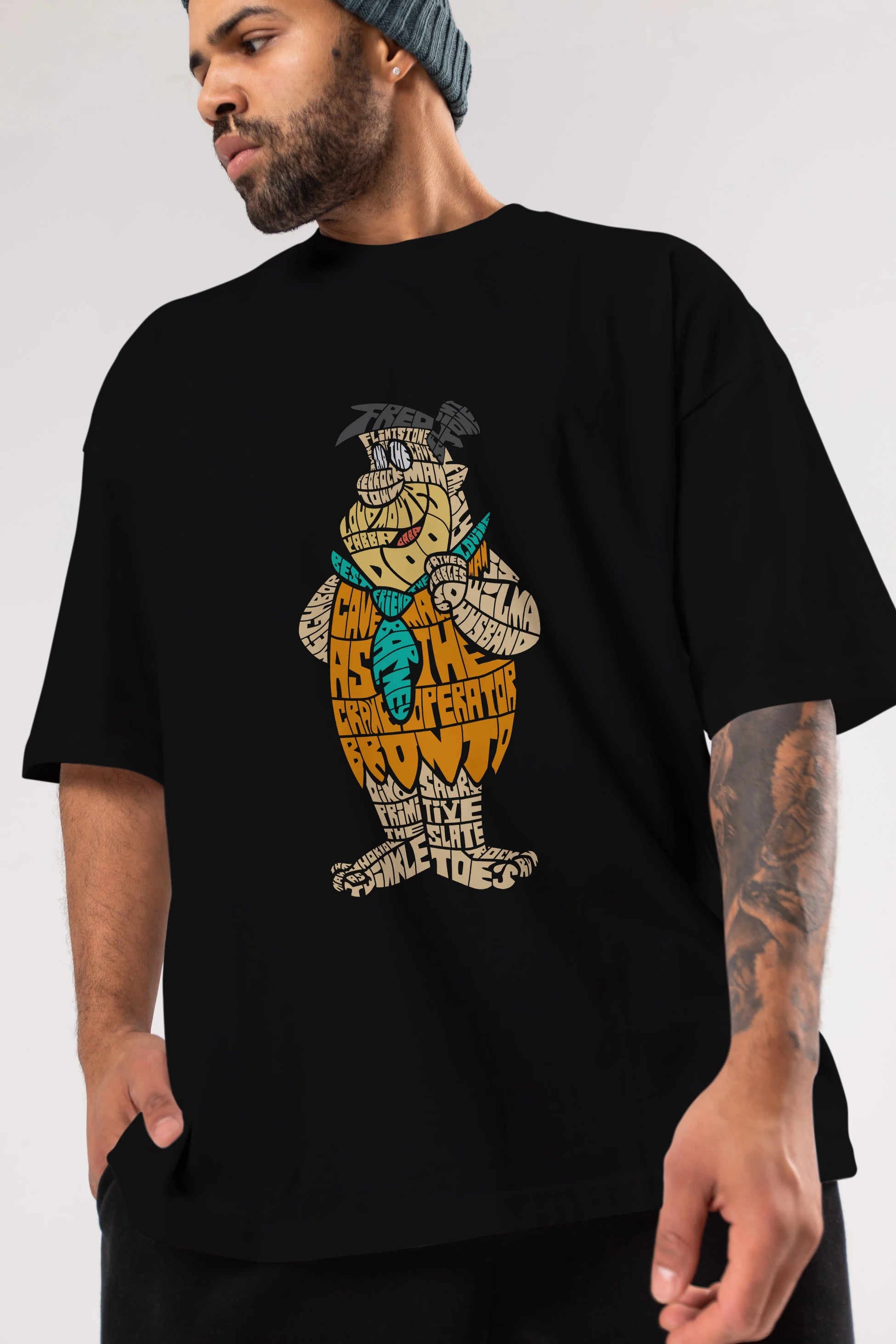 Fred Flintstone Ön Baskılı Oversize t-shirt %100 pamuk Erkek Kadın Unisex