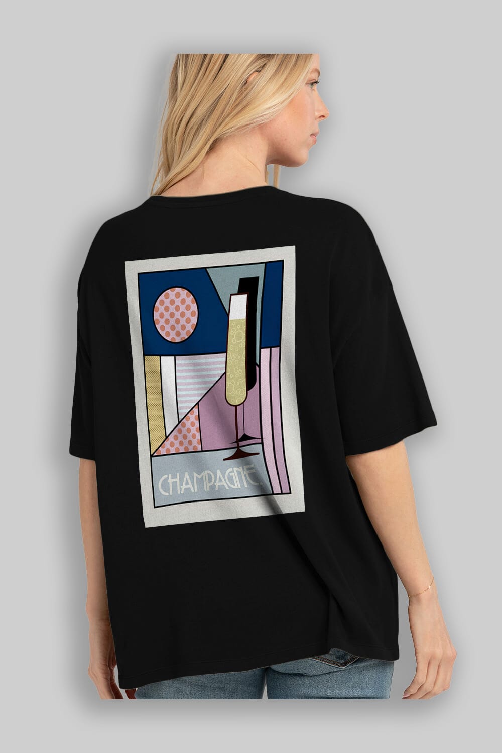 Champagne Arka Baskılı Oversize t-shirt Erkek Kadın Unisex %100 Pamuk Bisiklet Yaka tişort