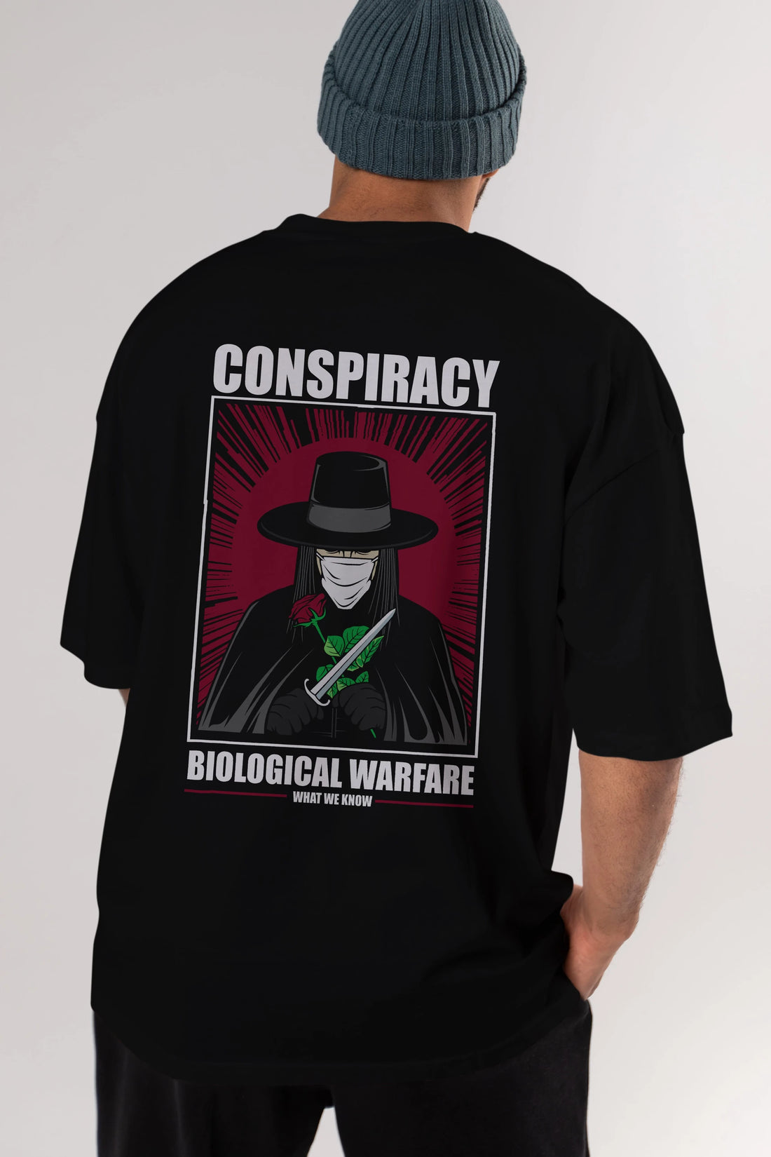 Vendetta Masker Arka Baskılı Oversize t-shirt Erkek Kadın Unisex %100 Pamuk tişort