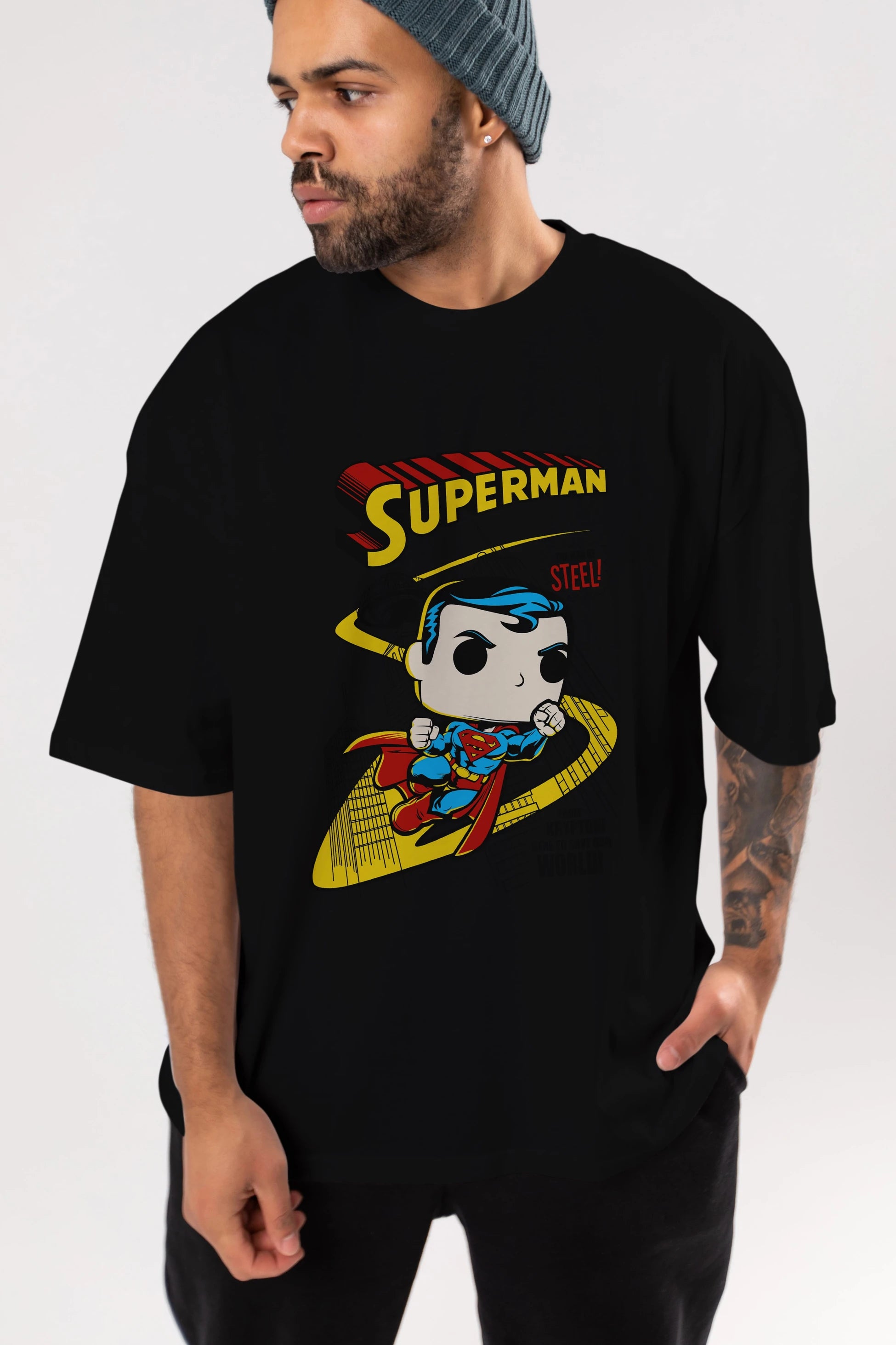 Superman (2) Ön Baskılı Oversize t-shirt Erkek Kadın Unisex %100 Pamuk Bisiklet Yaka tişort