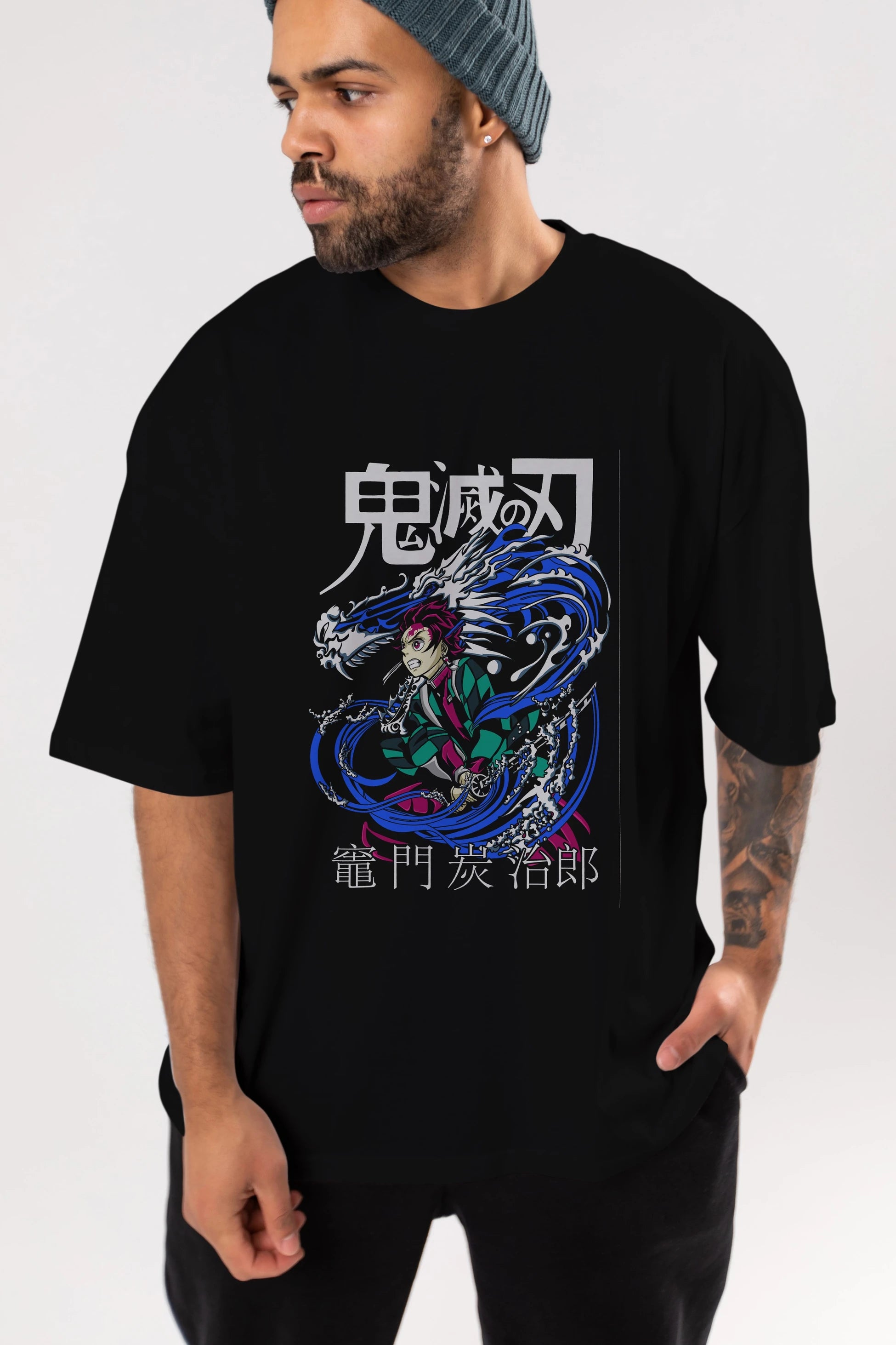 TANJIRO KAMADO 2 Anime Ön Baskılı Oversize t-shirt %100 pamuk Erkek Kadın Unisex