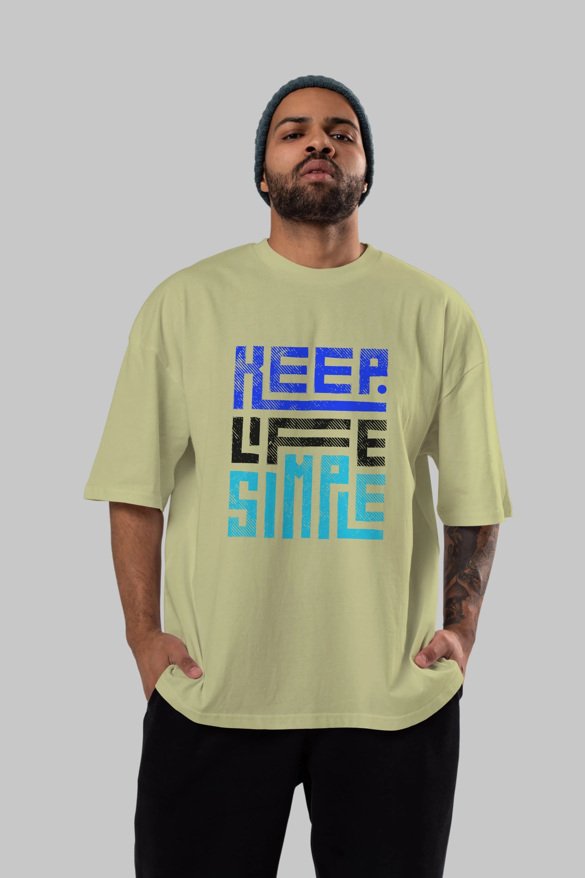 Keep Life Simple Yazılı Ön Baskılı Oversize t-shirt Erkek Kadın Unisex