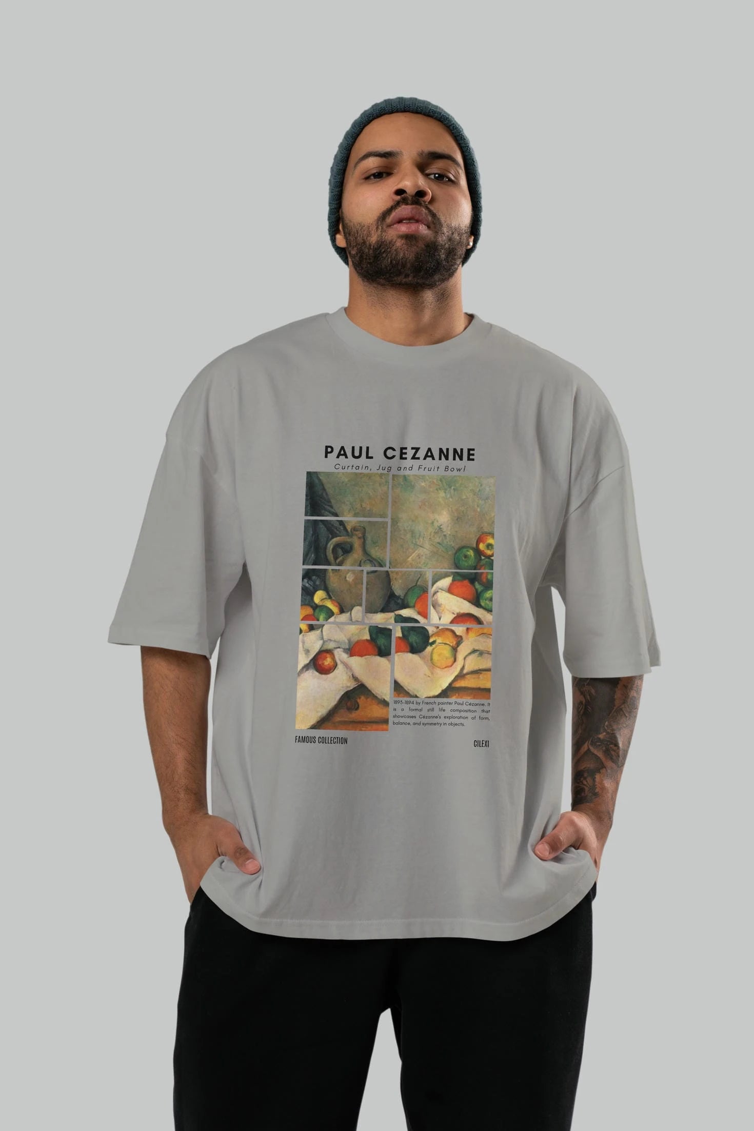 Paul Cezanne Curtain ön Baskılı Oversize t-shirt Erkek Kadın Bisiklet Yaka Pamuk tişort