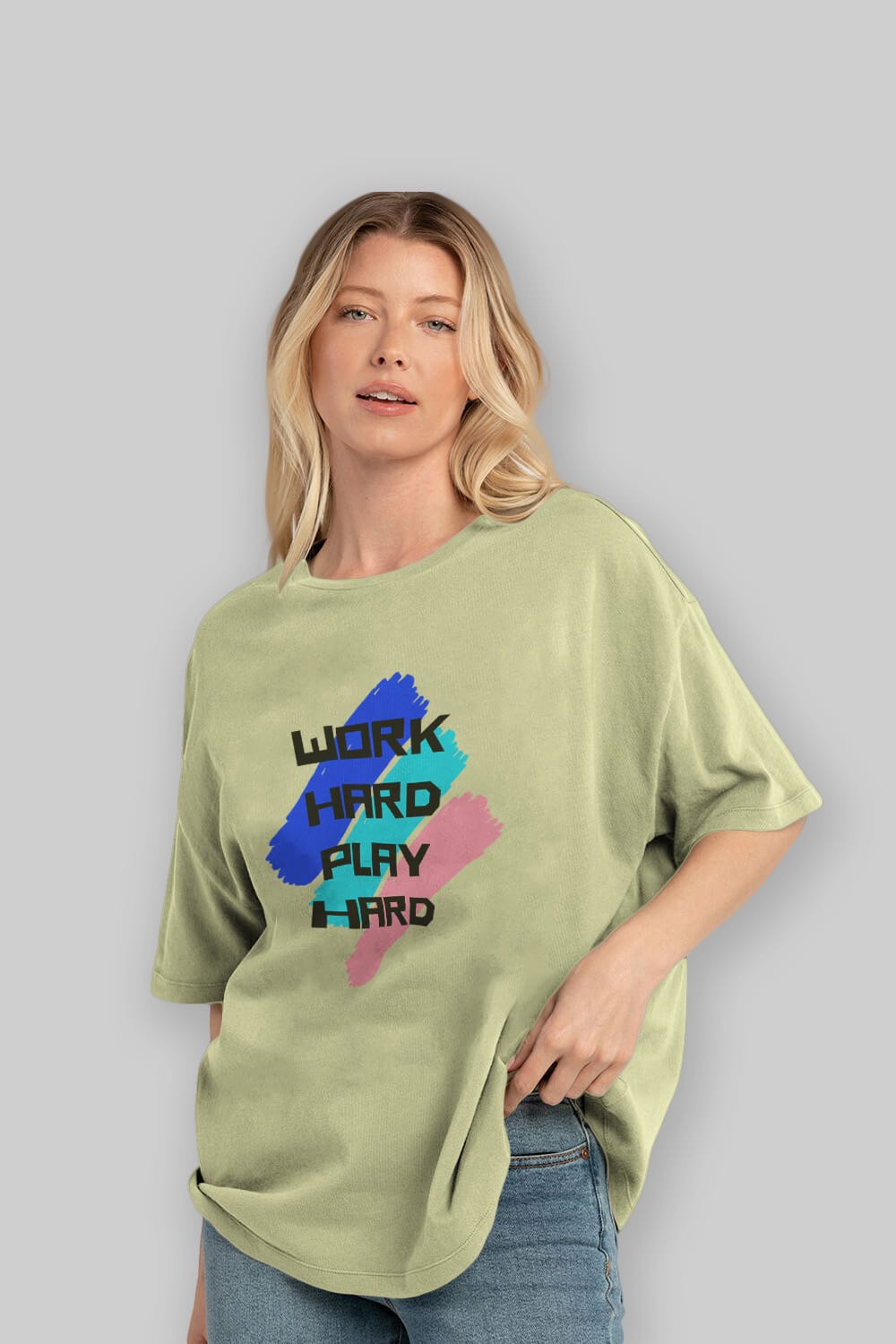 Work Hard Play Hard 2 Ön Baskılı Oversize t-shirt Erkek Kadın Unisex