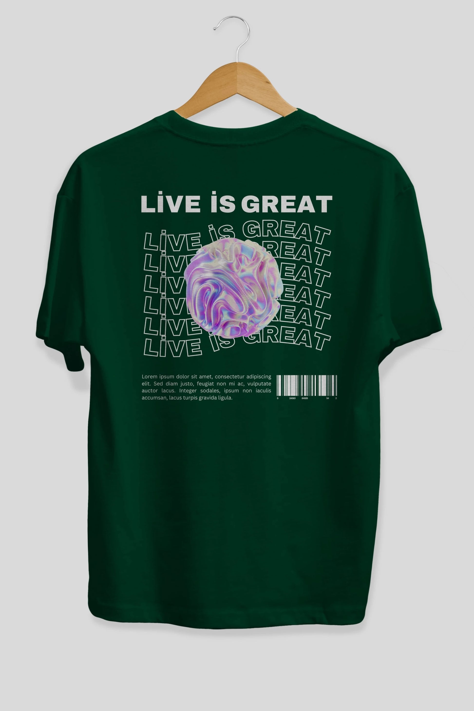 Live is Great Yazılı Arka Baskılı Oversize t-shirt Erkek Kadın Unisex