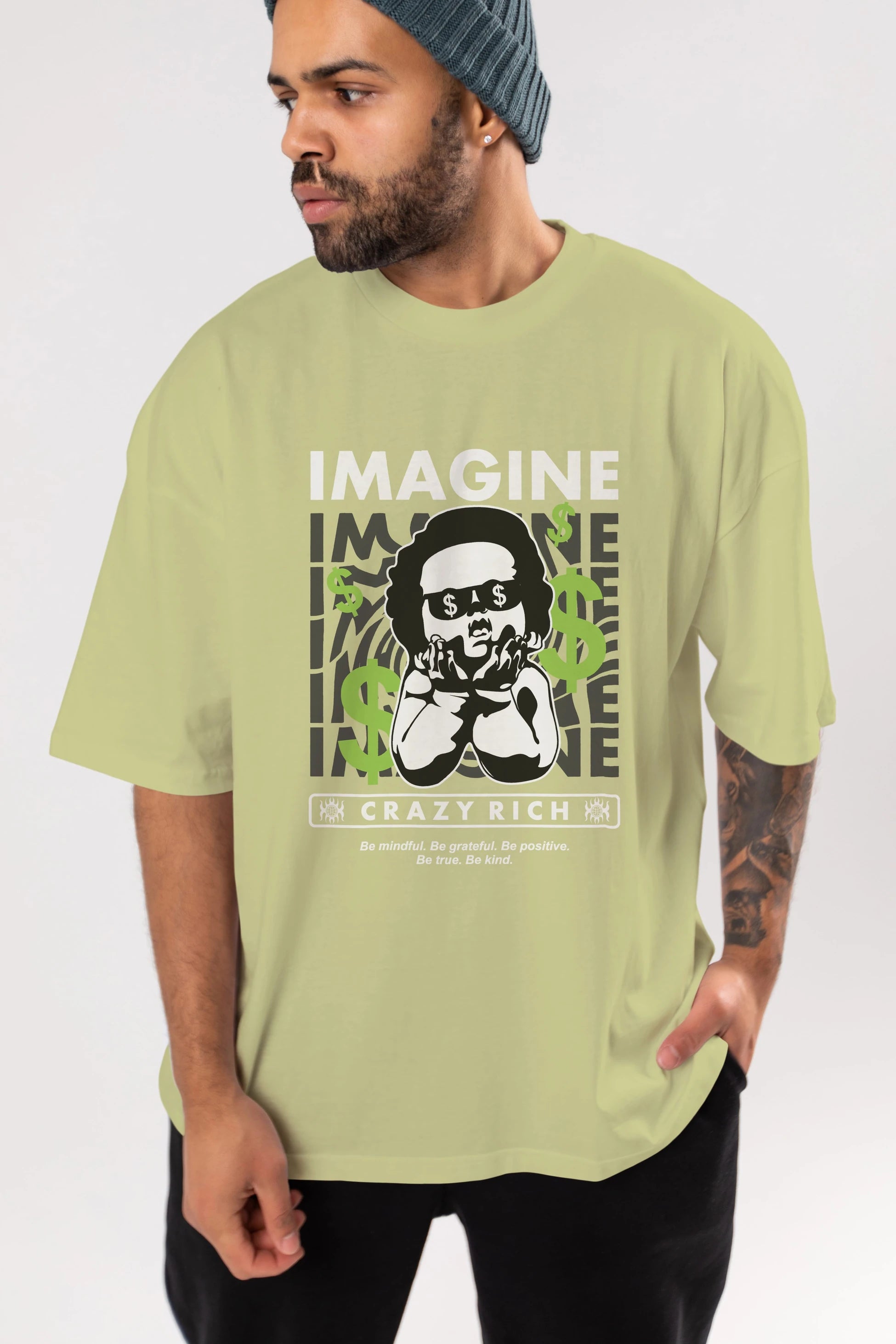 Imagine Crazy Rich Ön Baskılı Oversize t-shirt Erkek Kadın Unisex