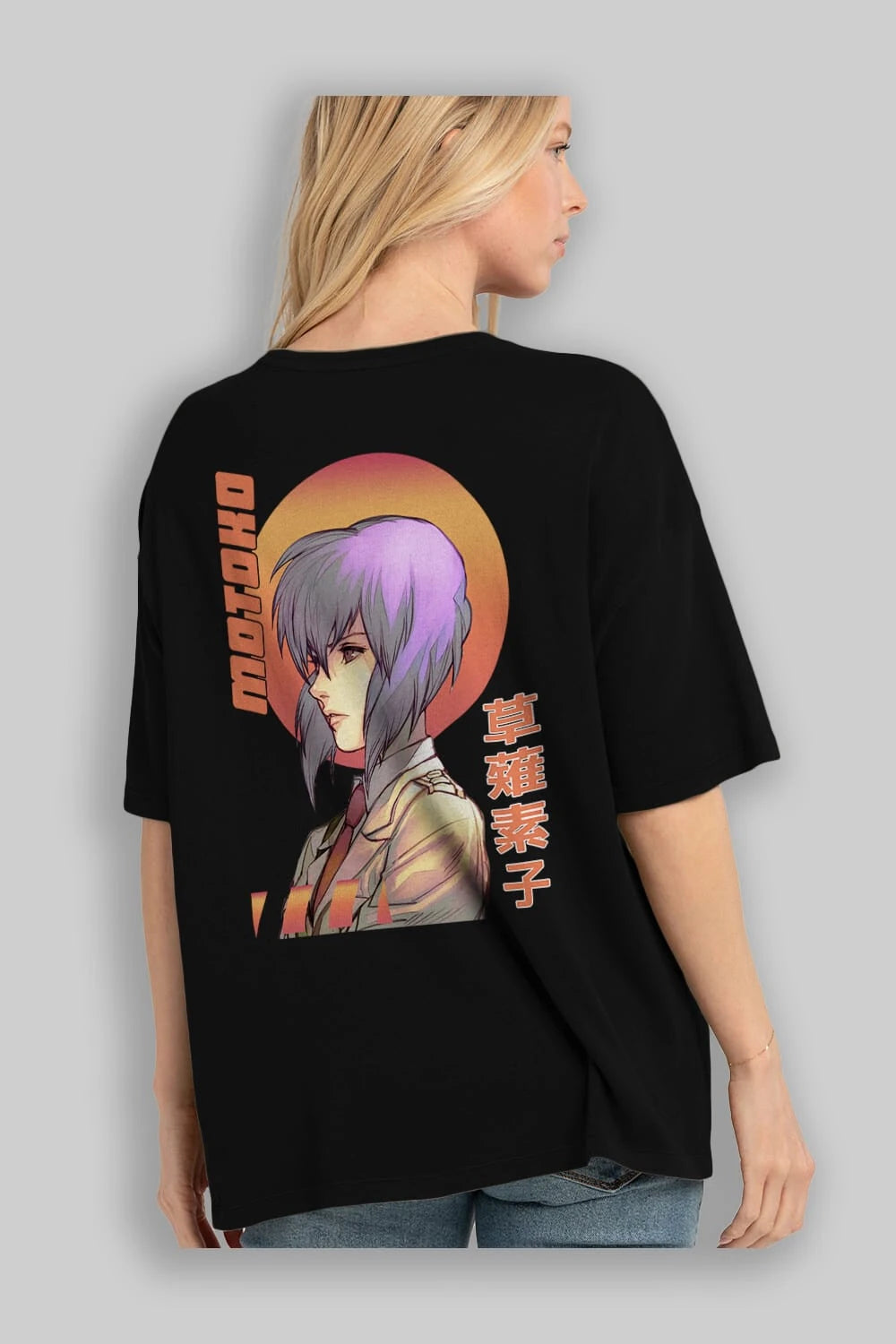 Motoko Kusanagi 10 Anime Arka Baskılı Oversize t-shirt Erkek Kadın Unisex