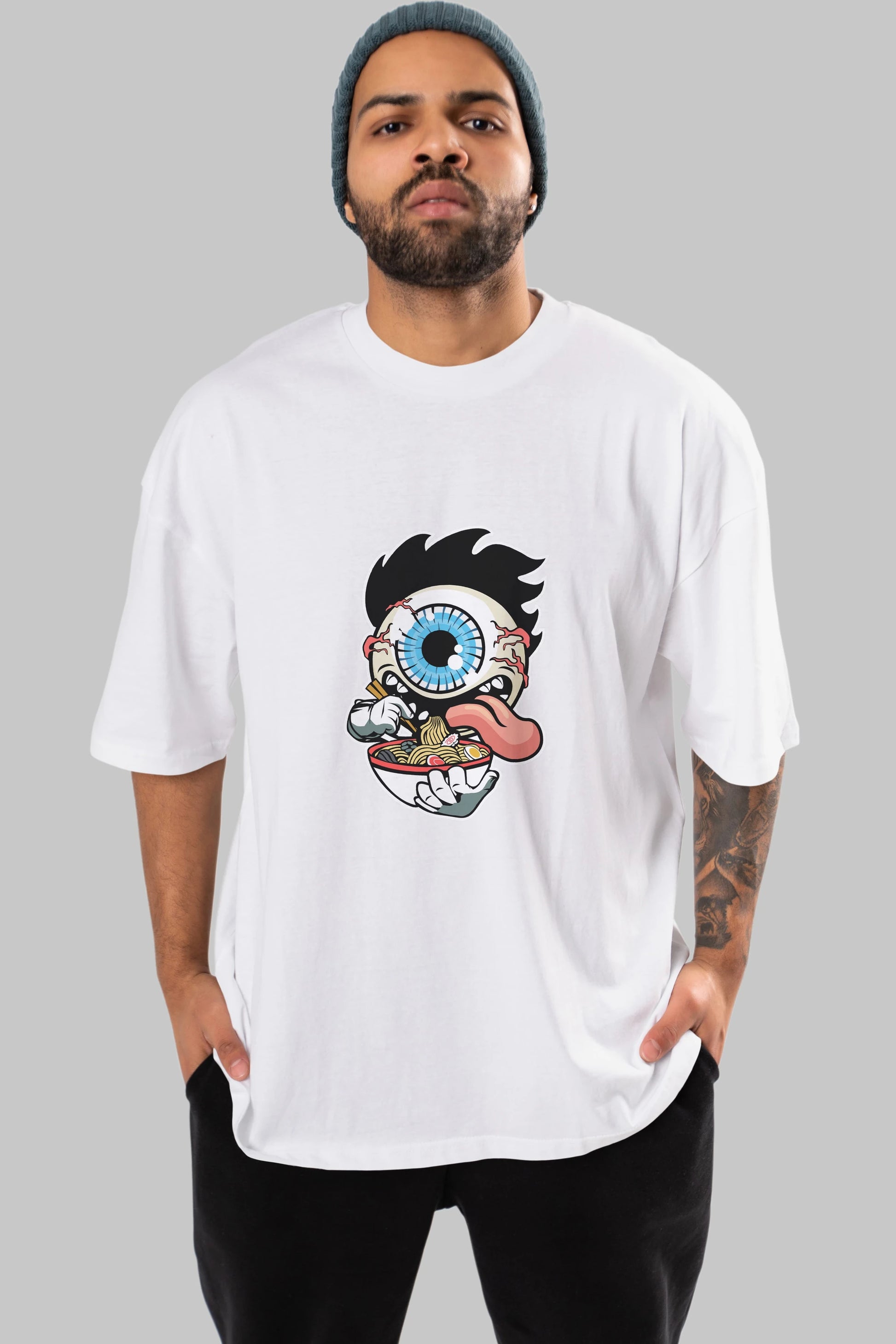 Eyeball Ramen Ön Baskılı Oversize t-shirt Erkek Kadın Unisex %100 Pamuk tişort