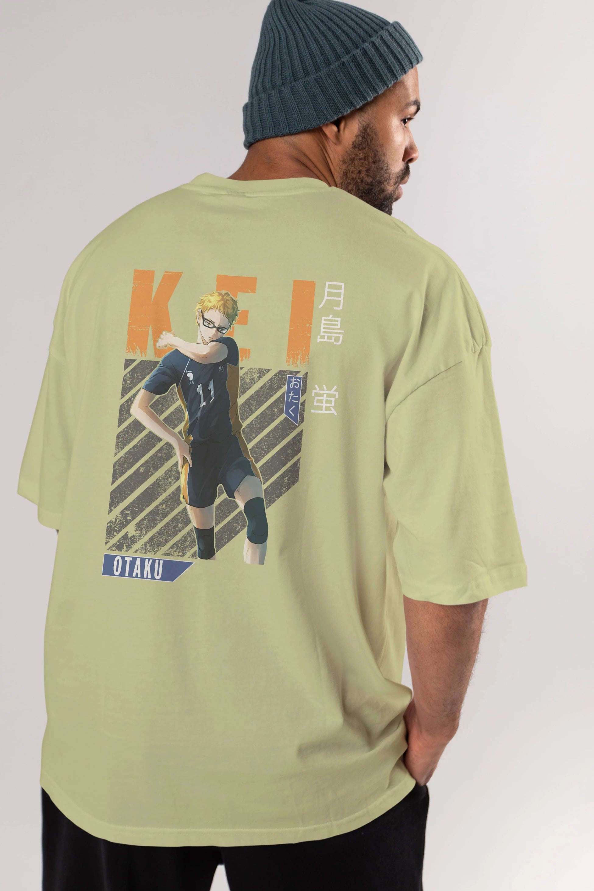 Kei Tsukishima 2 Anime Arka Baskılı Oversize t-shirt Erkek Kadın Unisex