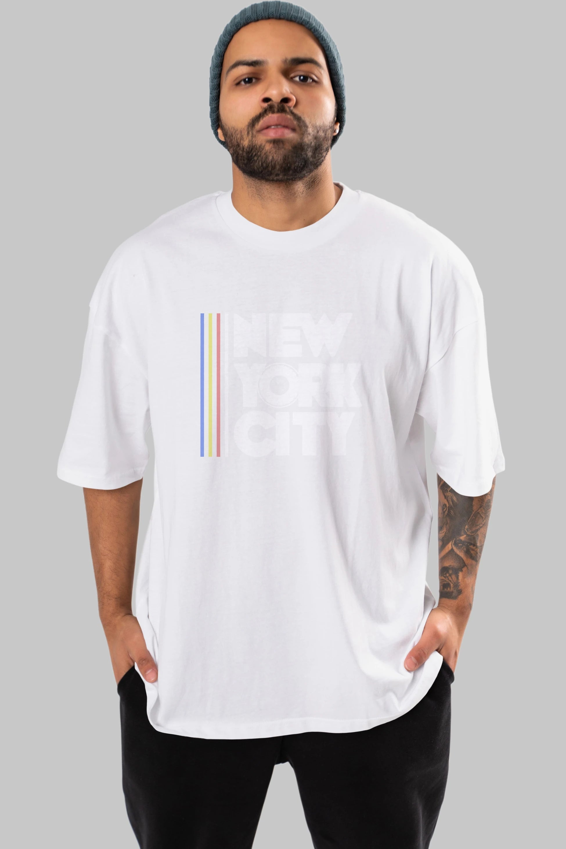 New York City Style Ön Baskılı Oversize t-shirt Erkek Kadın Unisex