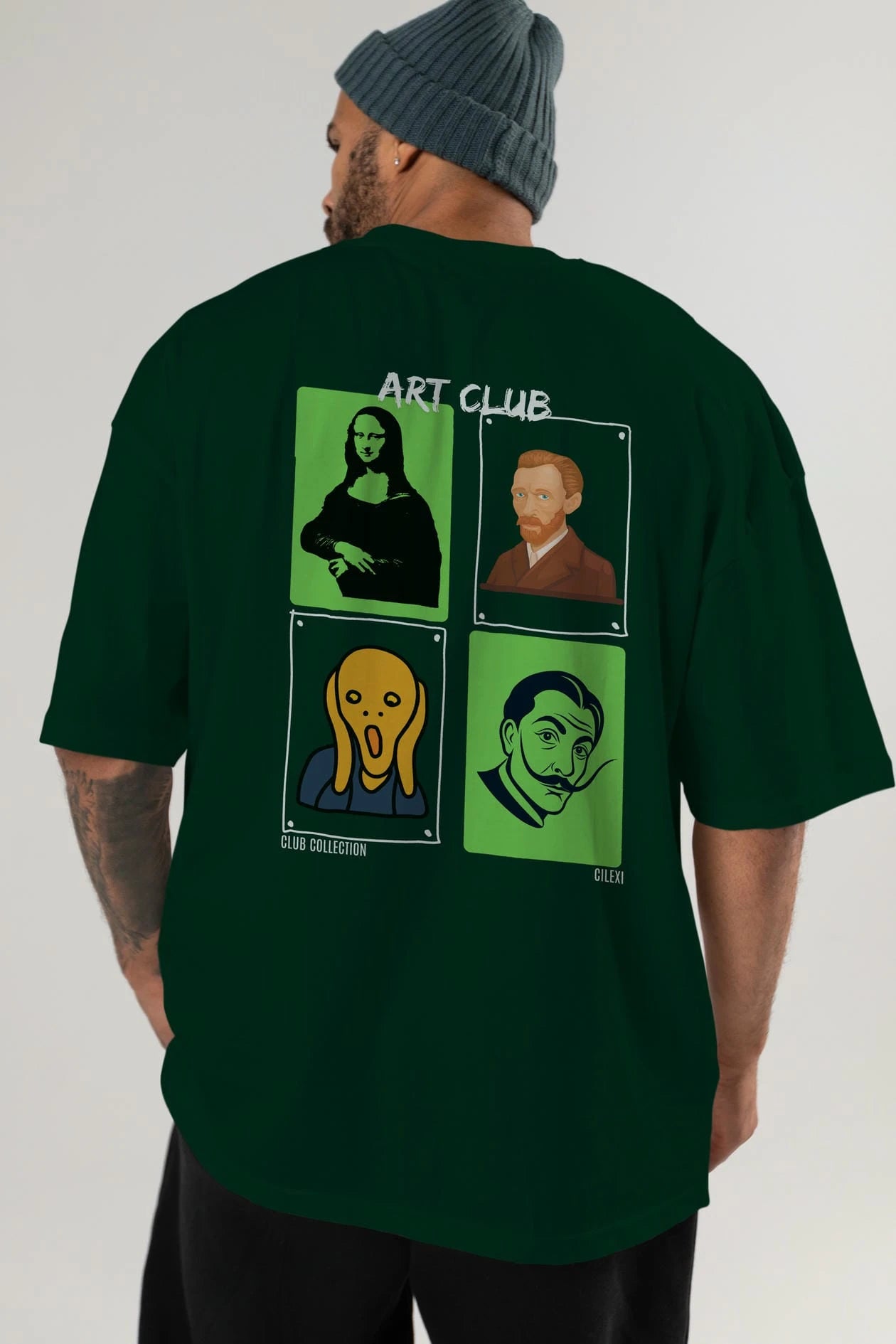 Art Club Arka Baskılı Oversize t-shirt Erkek Kadın %100 Pamuk Bisiklet Yaka tişort