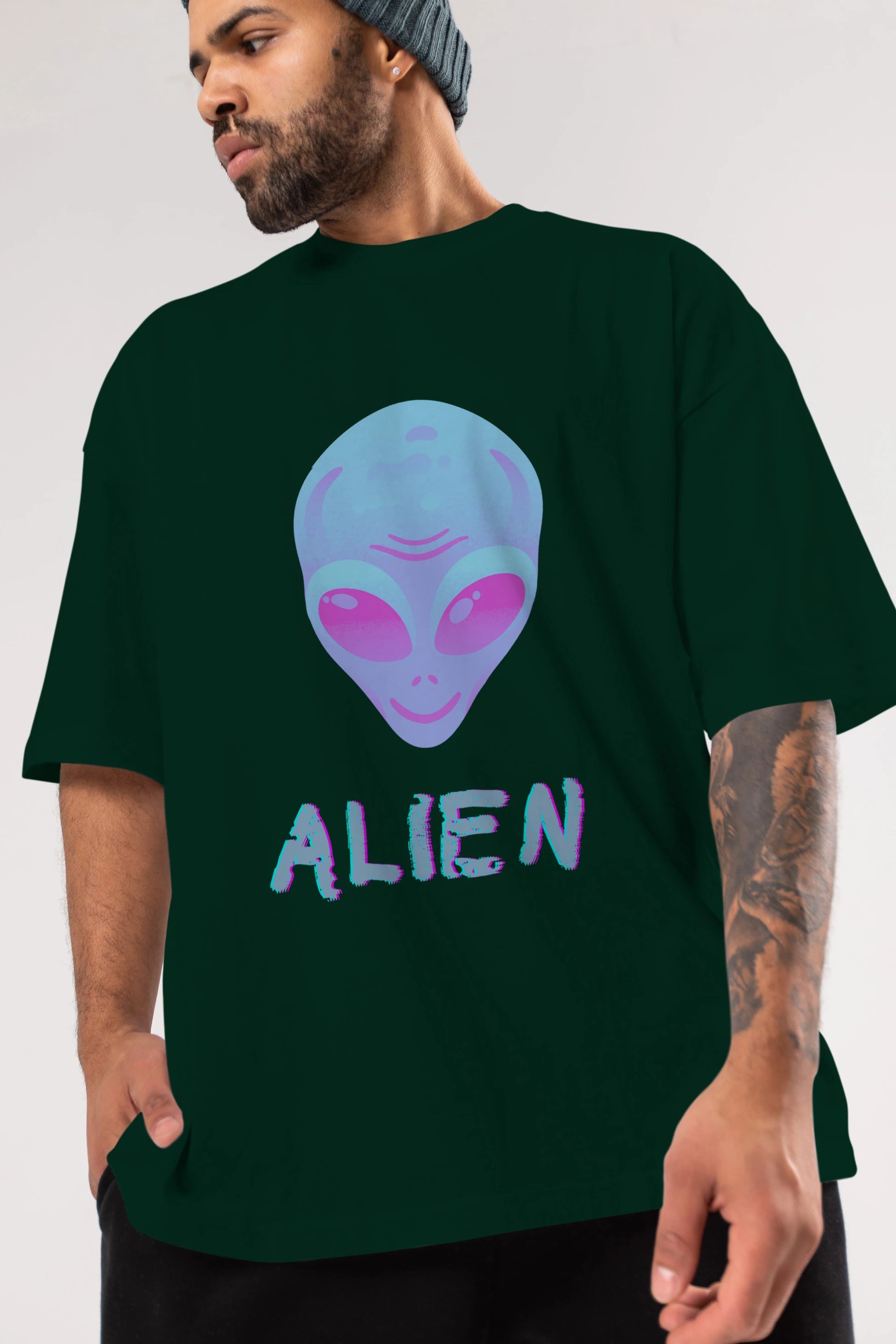 Alien Ön Baskılı Oversize t-shirt Erkek Kadın Unisex
