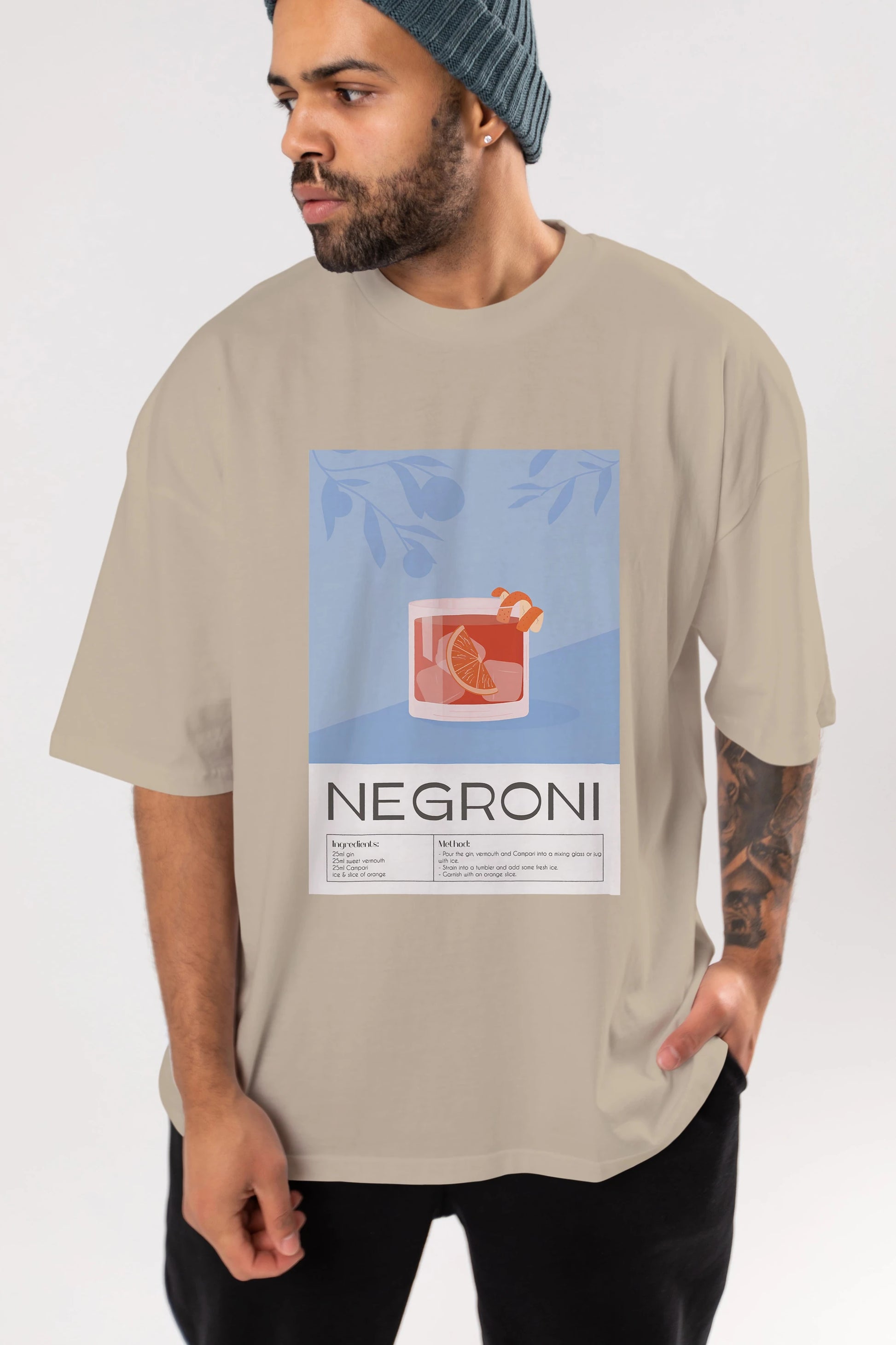 Negroni Ön Baskılı Oversize t-shirt Erkek Kadın Unisex %100 Pamuk Bisiklet Yaka tişort