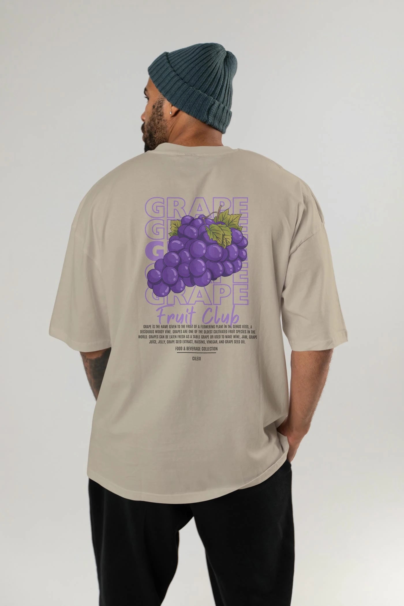 Grape Arka Baskılı Oversize t-shirt Erkek Kadın Pamuk Bisiklet Yaka tişort