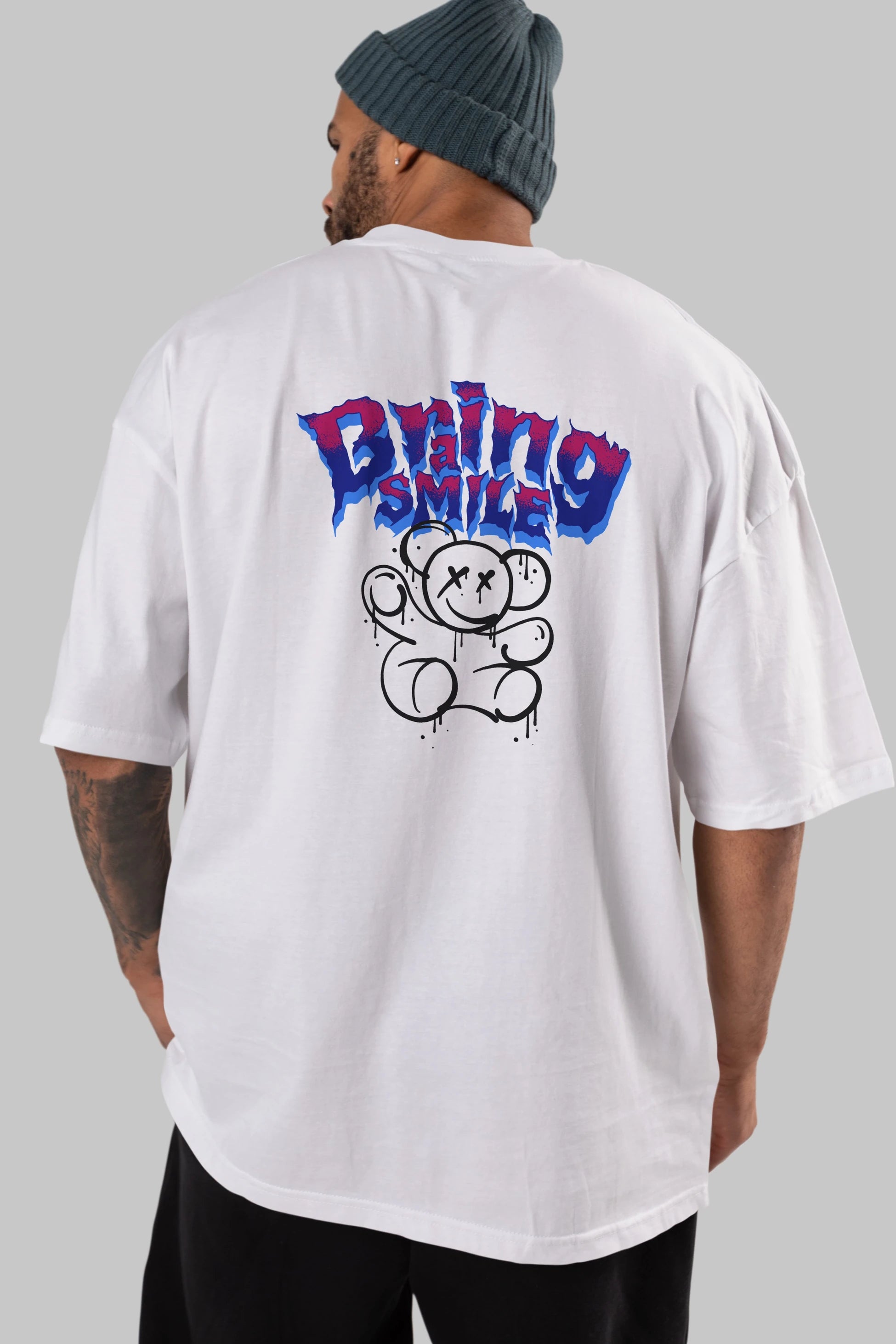 Teddy Bear Braing Smile Arka Baskılı Oversize t-shirt Erkek Kadın Unisex