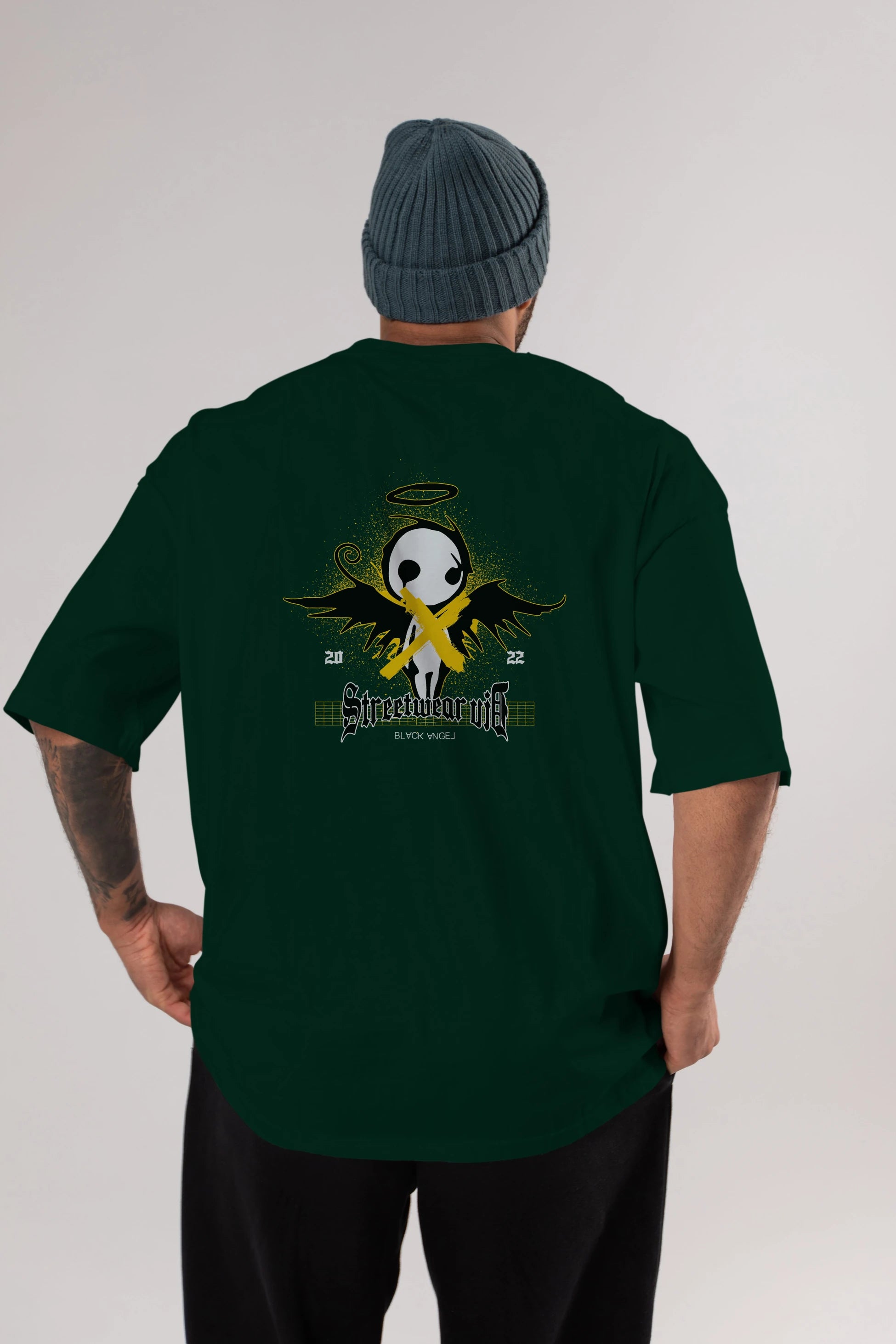 Black Angel Arka Baskılı Oversize t-shirt Erkek Kadın Unisex