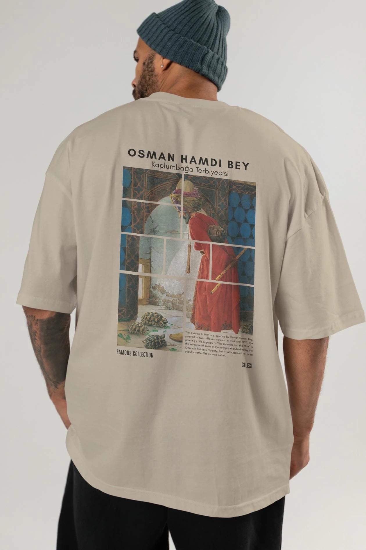 Osman Hamdi Bey Arka Baskılı Oversize t-shirt Erkek Kadın Bisiklet Yaka Pamuk tişort