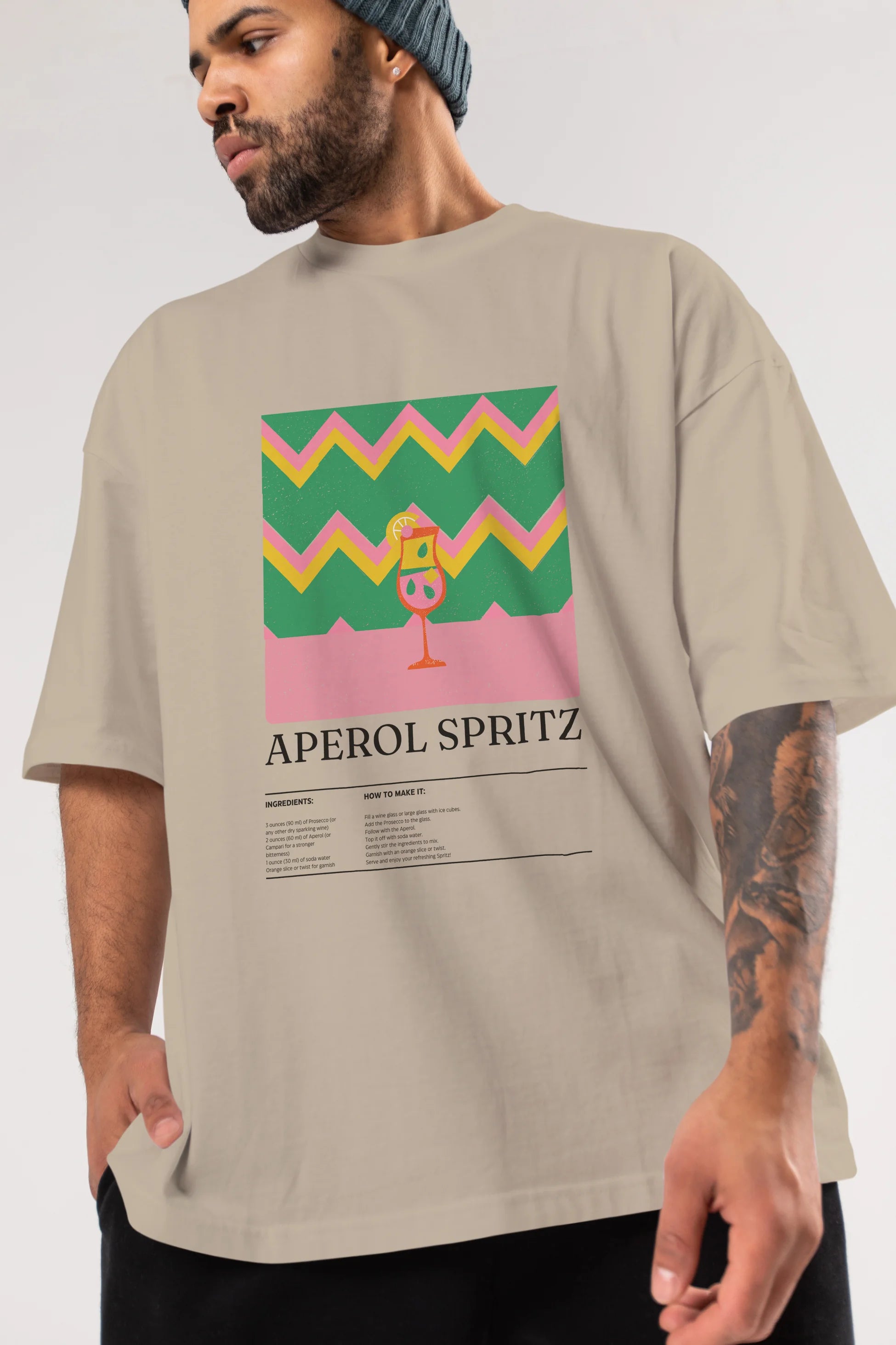 Aperol Spritz Kokteyl Ön Baskılı Oversize t-shirt Erkek Kadın %100 Pamuk Bisiklet Yaka tişort