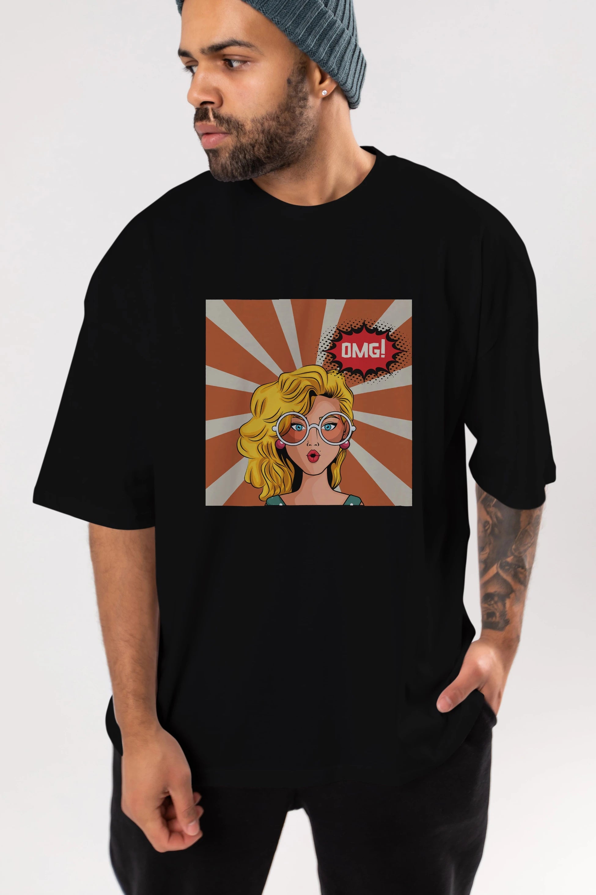 OMG Yazılı Retro Ön Baskılı Oversize t-shirt Erkek Kadın Unisex