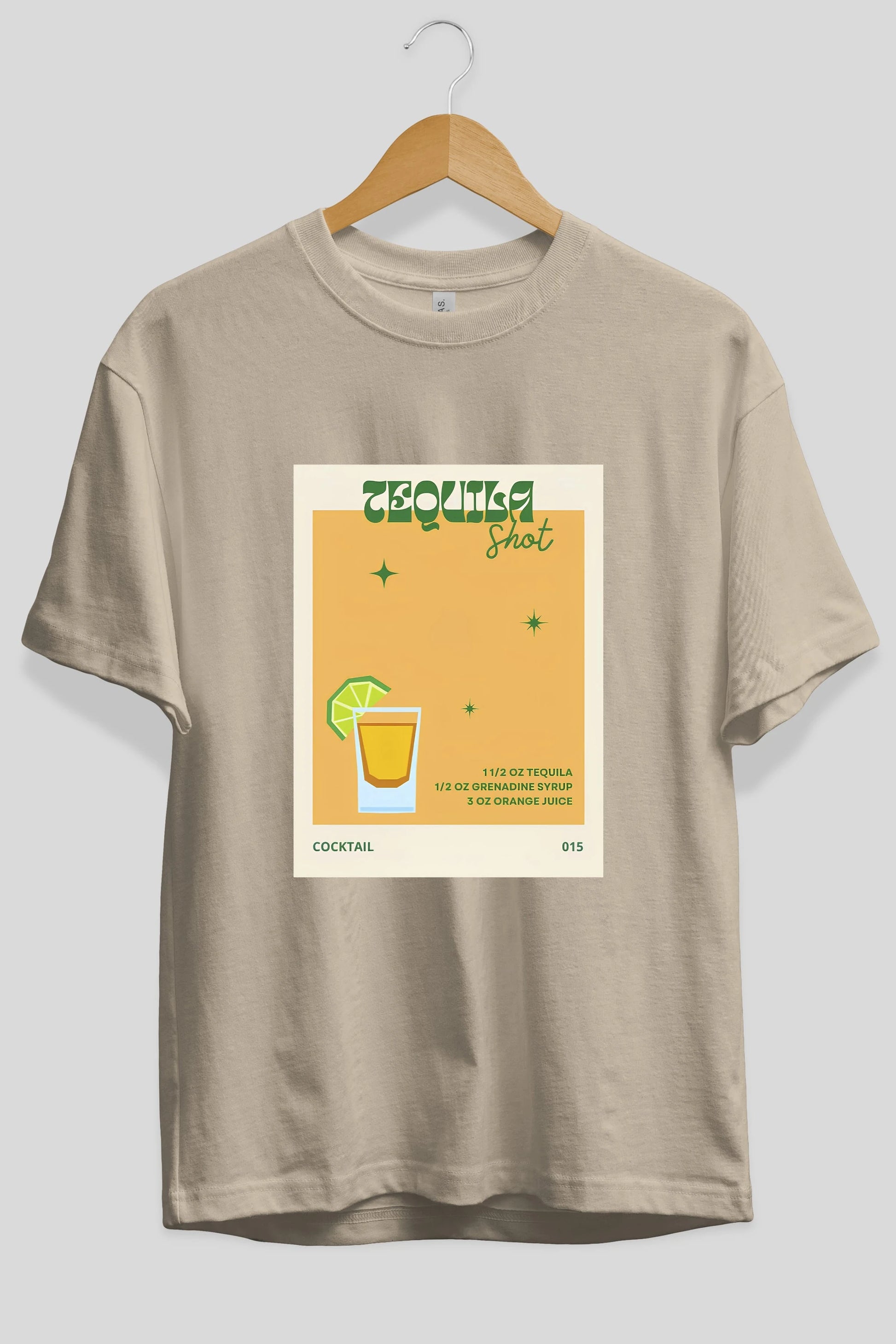 Tequila Shot 2 Ön Baskılı Oversize t-shirt Erkek Kadın Unisex %100 Pamuk Bisiklet Yaka tişort