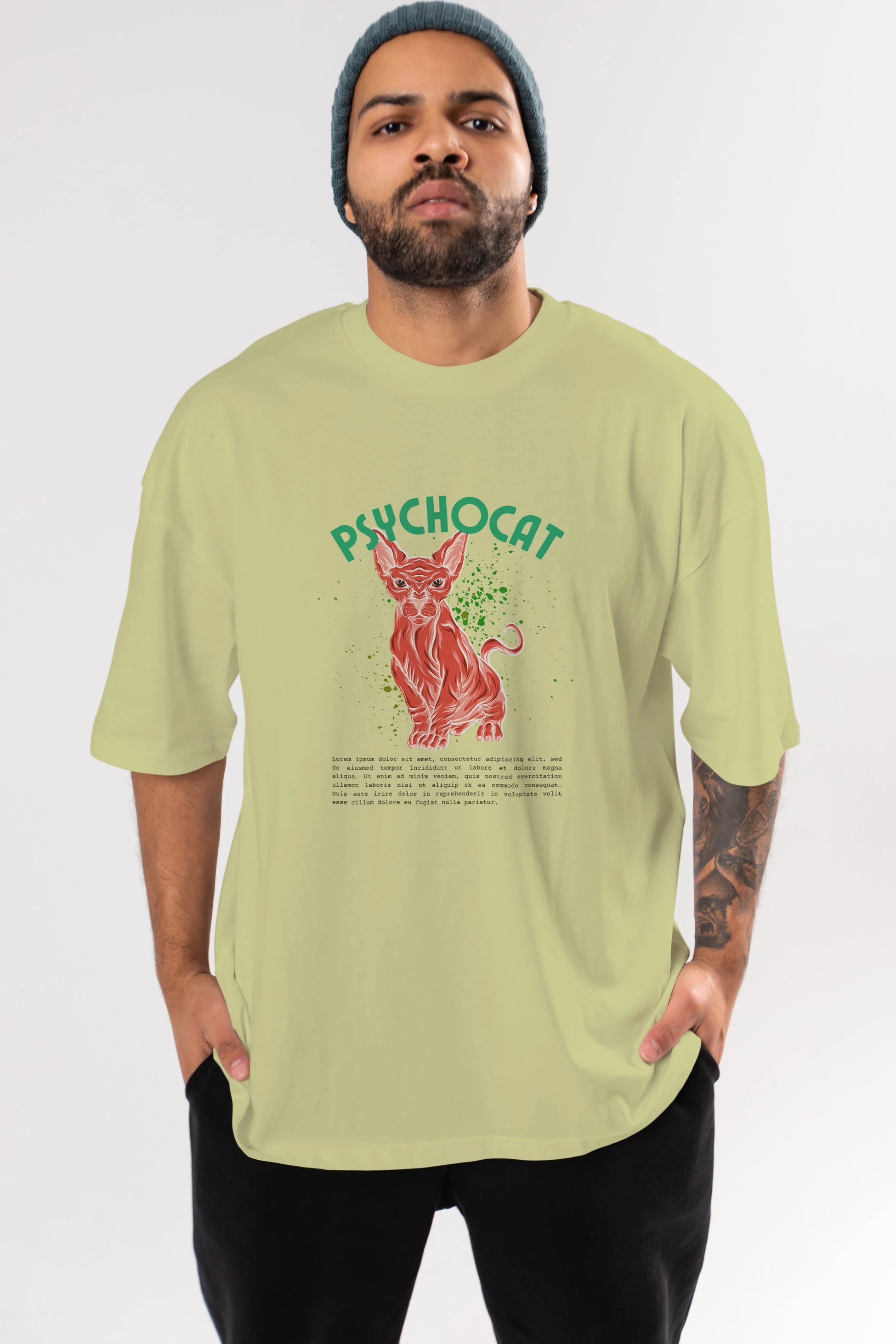 Psychocat Ön Baskılı Oversize t-shirt Erkek Kadın Unisex