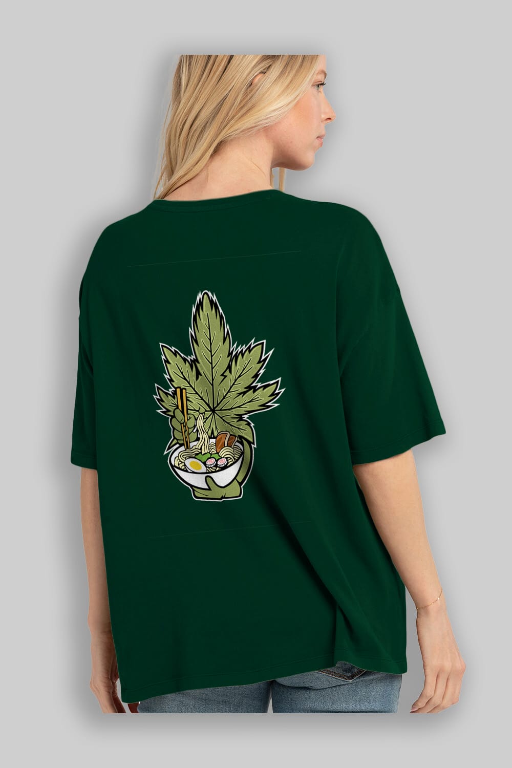 Weed Ramen Arka Baskılı Oversize t-shirt Erkek Kadın Unisex %100 Pamuk tişort