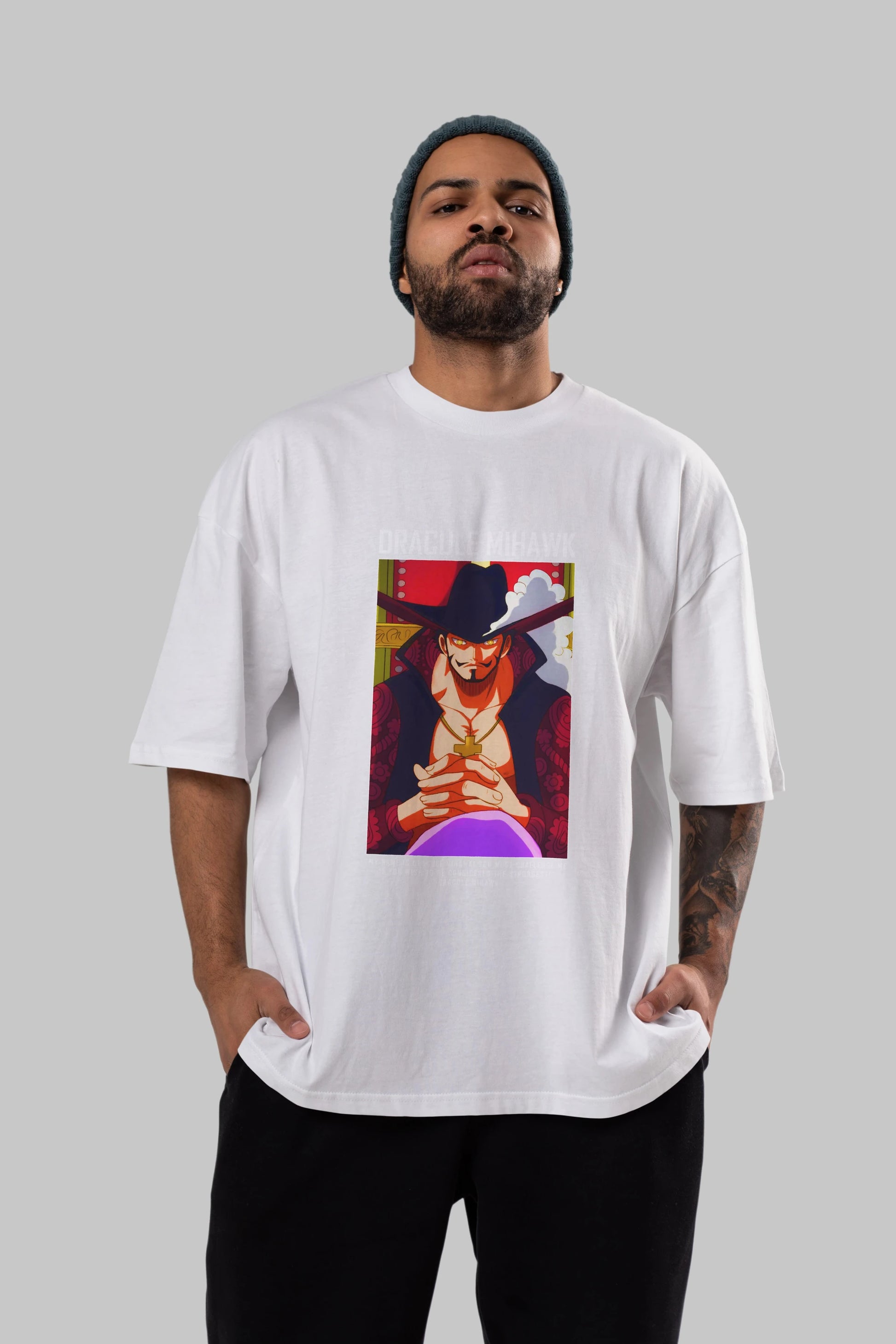 Dracule Mihawk Anime Ön Baskılı Oversize t-shirt Erkek Kadın Unisex