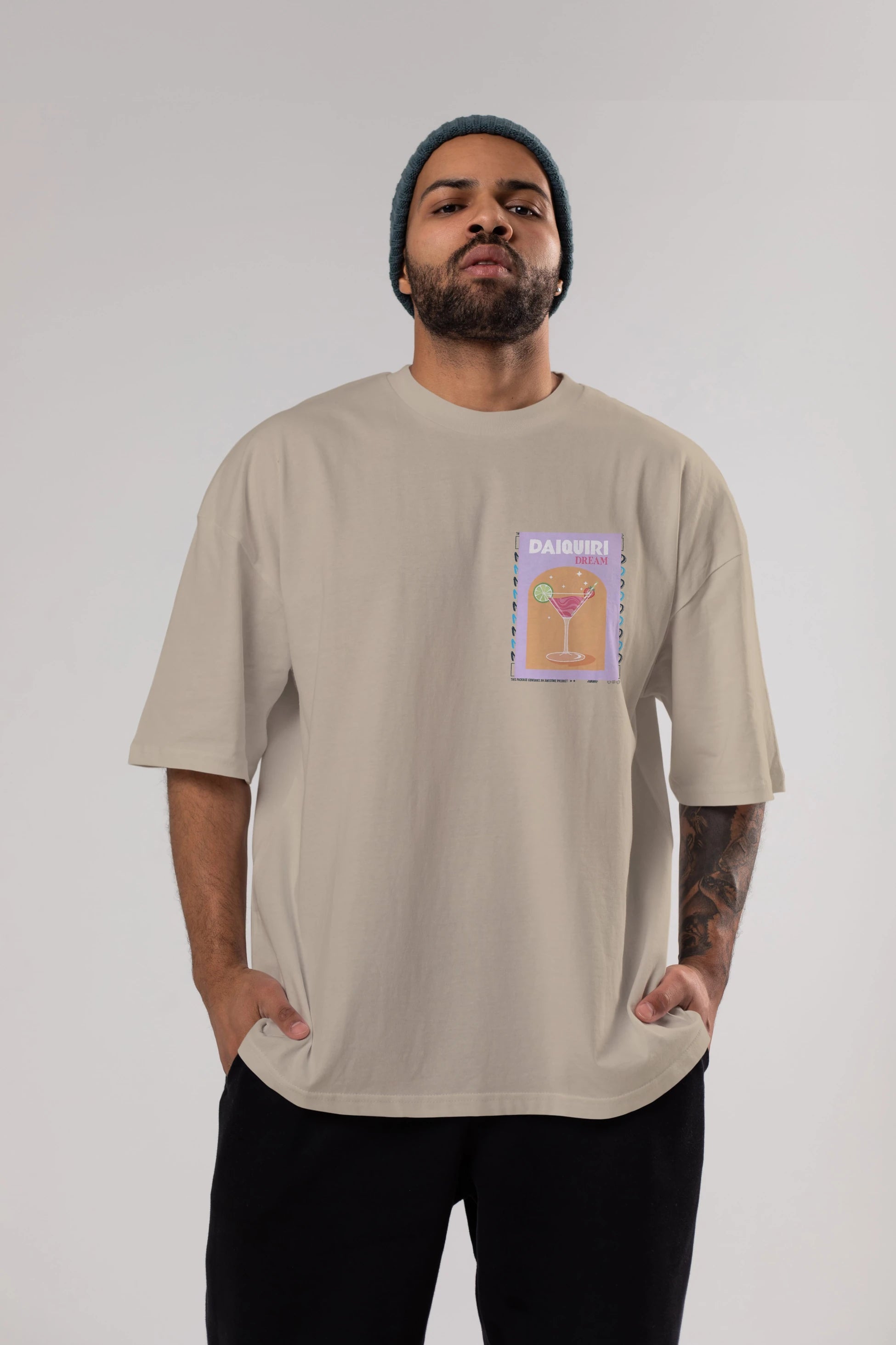 Daiquiri Dream Ön Sol Baskılı Oversize t-shirt Erkek Kadın Unisex %100 Pamuk Bisiklet Yaka tişort