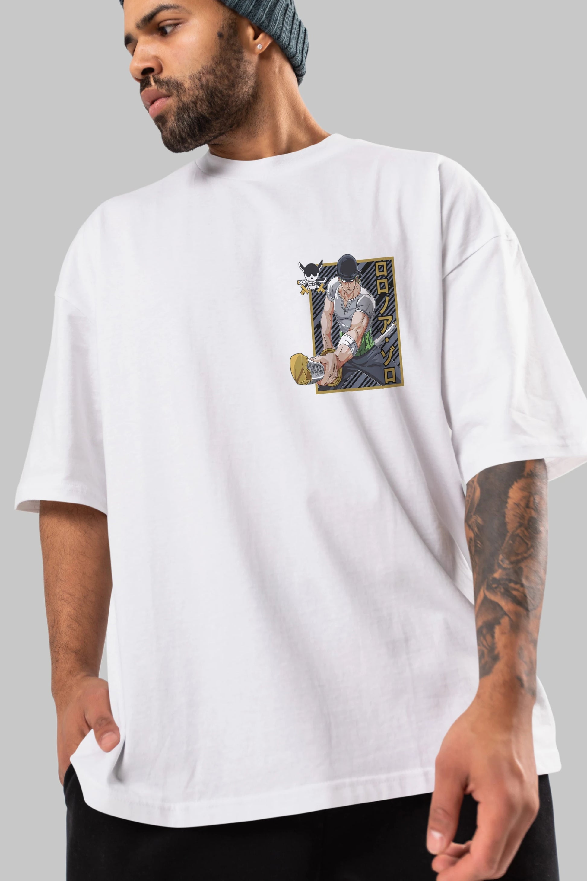 RORONOA ZORO Ön Sol Baskılı Oversize t-shirt Erkek Kadın Unisex %100 Pamuk Bisiklet Yaka tişort