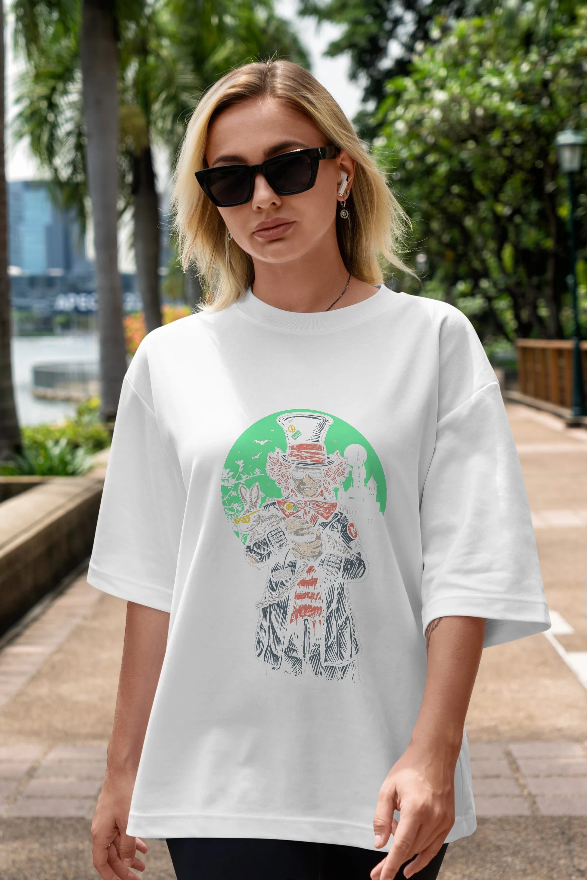 Mad Hatter Ön Baskılı Oversize t-shirt Erkek Kadın Unisex %100 Pamuk tişort