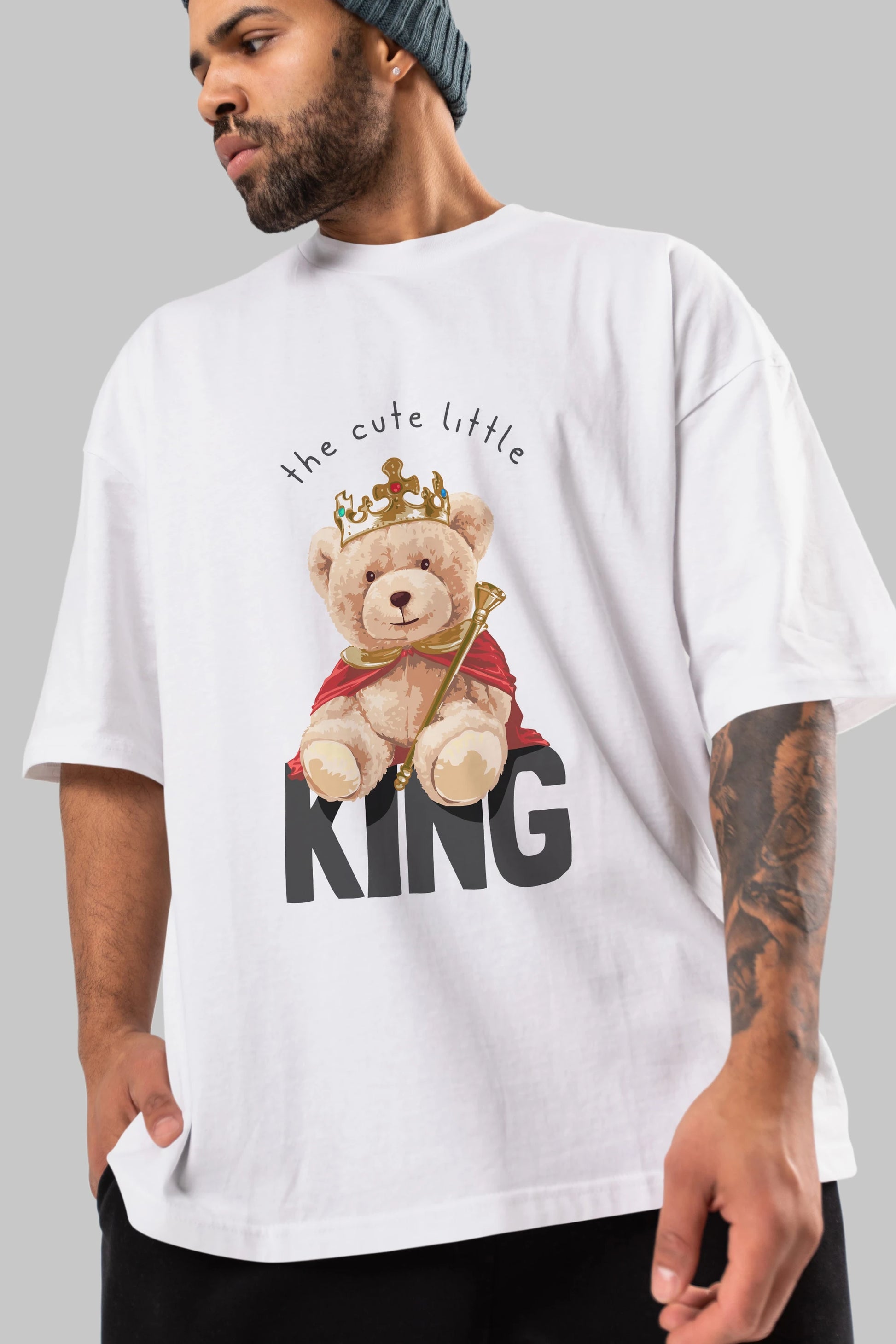Teddy Bear King Ön Baskılı Oversize t-shirt Erkek Kadın Unisex %100 Pamuk