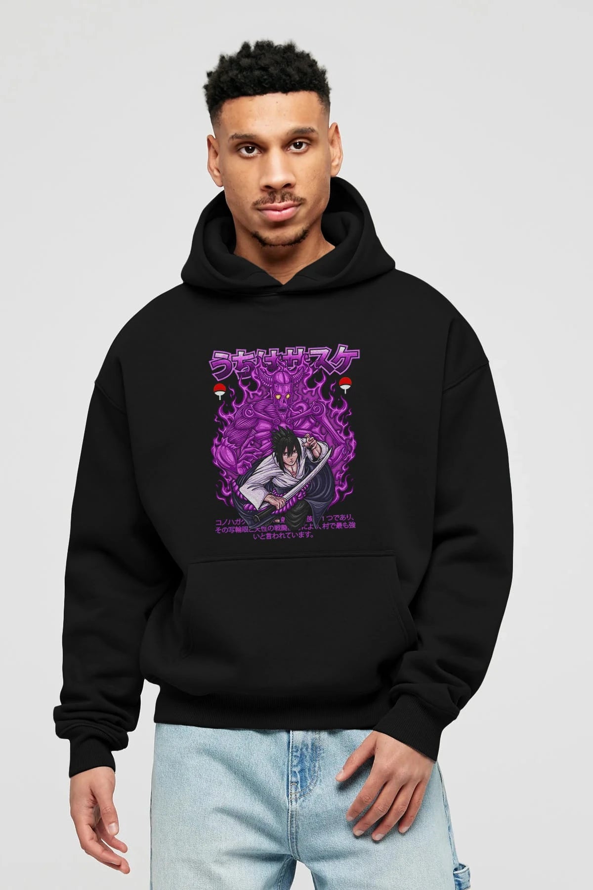 SASUKE UCHIHA NARUTO Anime Ön Baskılı Hoodie Oversize Kapüşonlu Sweatshirt Erkek Kadın Unisex