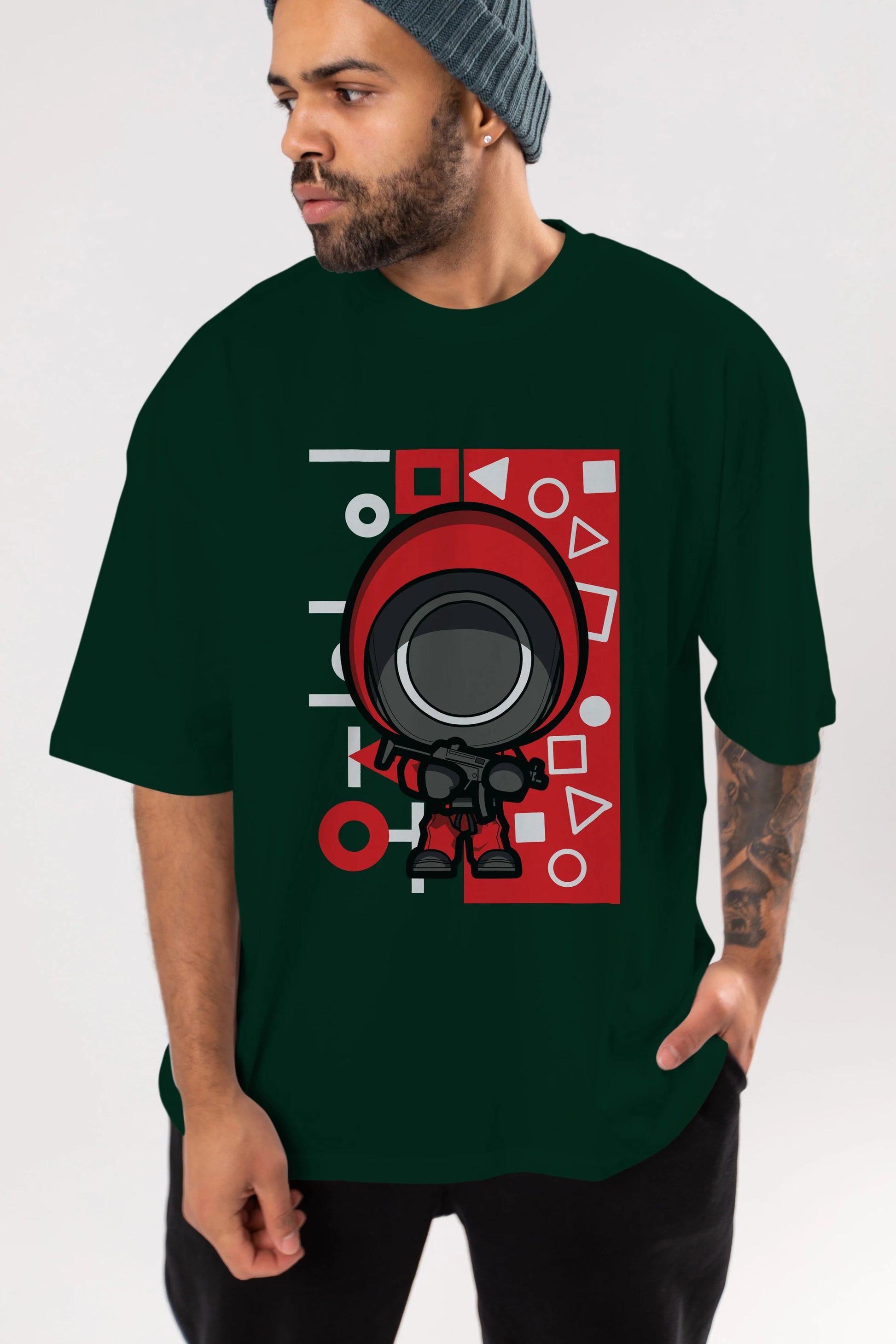 Squid Game (4) Ön Baskılı Oversize t-shirt Erkek Kadın Unisex %100 Pamuk Bisiklet Yaka tişort