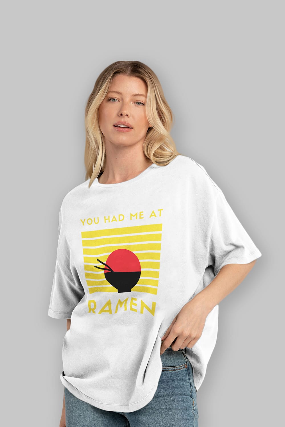 You Had me at Ramen Yazılı Ön Baskılı Oversize t-shirt Erkek Kadın Unisex