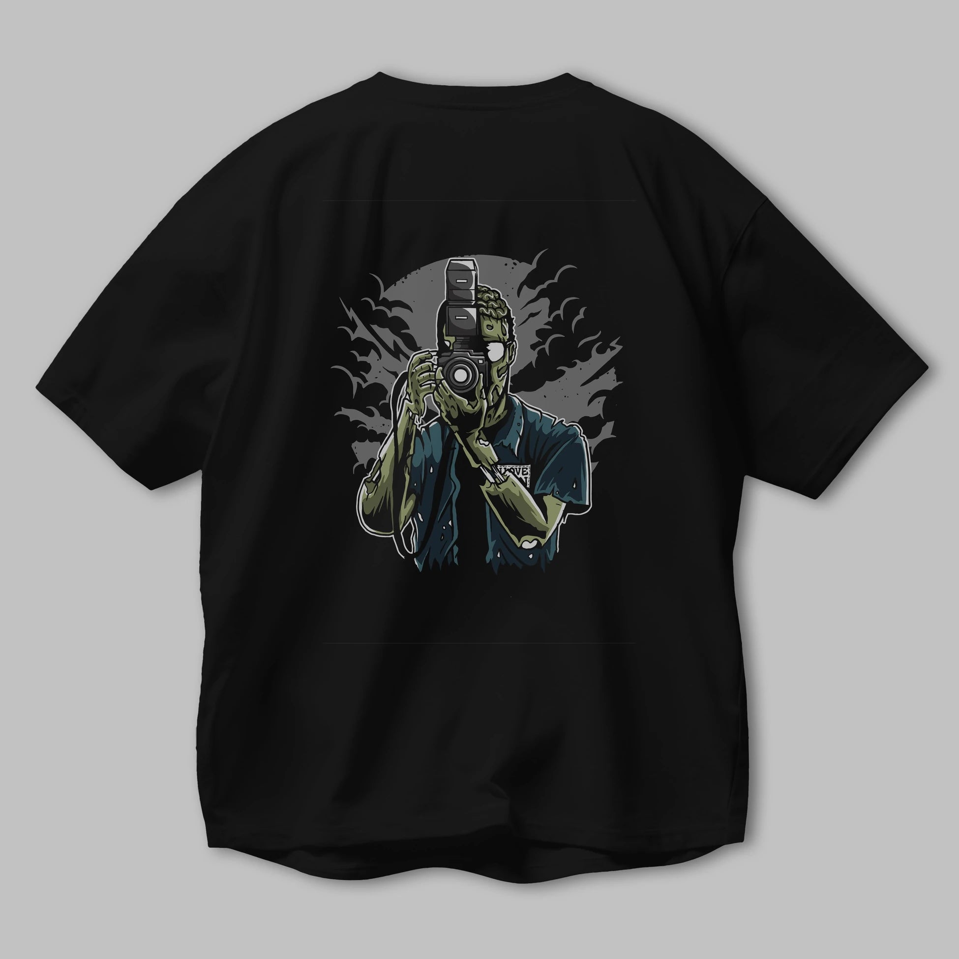 Zombie Photographer Arka Baskılı Oversize t-shirt Erkek Kadın Unisex %100 Pamuk