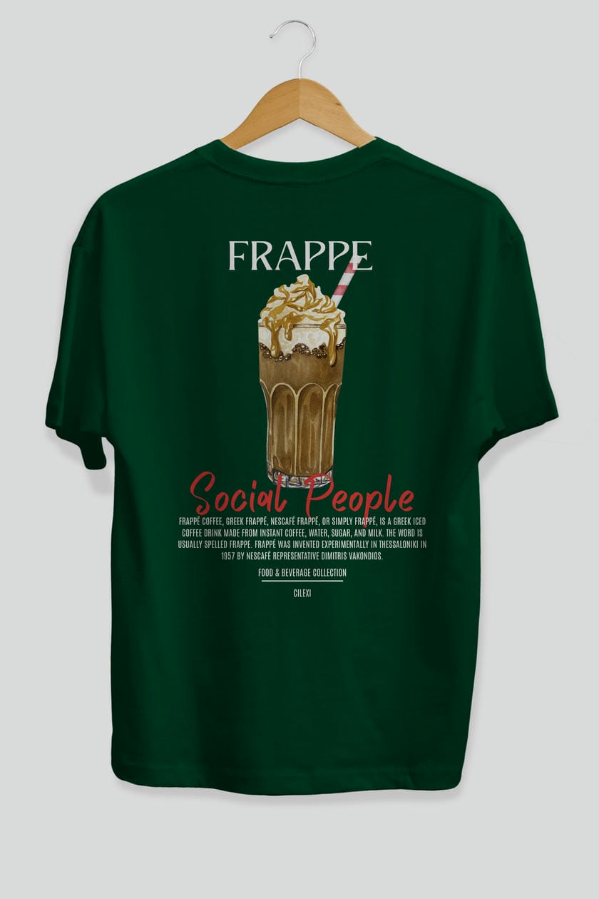 Frappe Kokteyl Serisi Baskılı Oversize t-shirt Erkek Kadın Unisex %100 Pamuk Bisiklet Yaka tişort