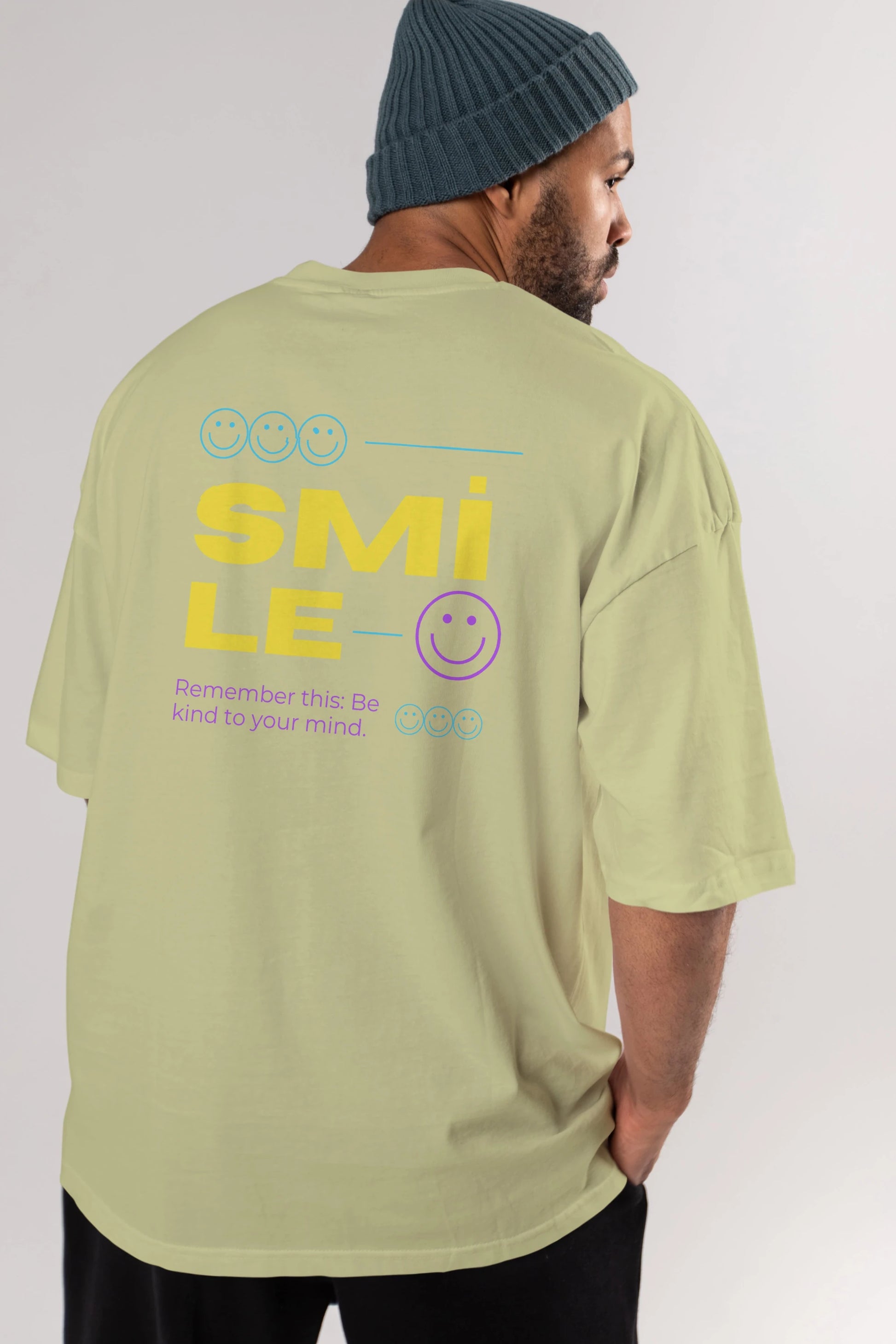 Smile Yazılı 2 Arka Baskılı Oversize t-shirt Erkek Kadın Unisex